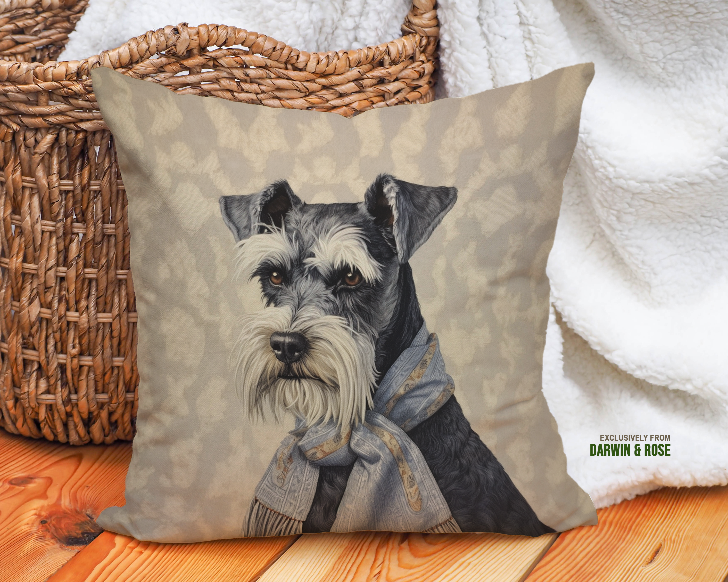 Miniature Schnauzer Chic Portrait Throw Pillow – Modern Farmhouse Style
