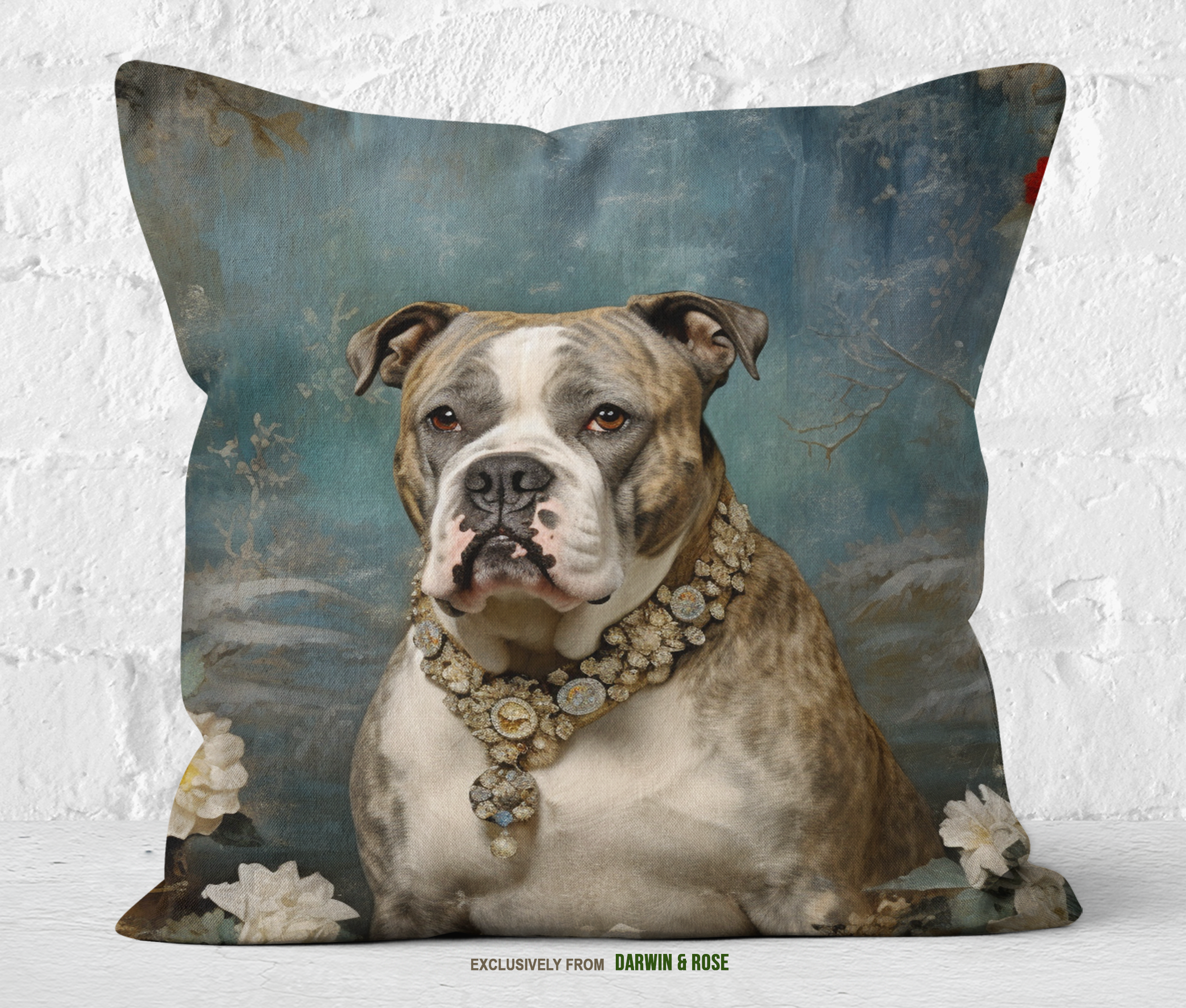 Regal English Bulldog Portrait Pillow – Vintage Farmhouse Style