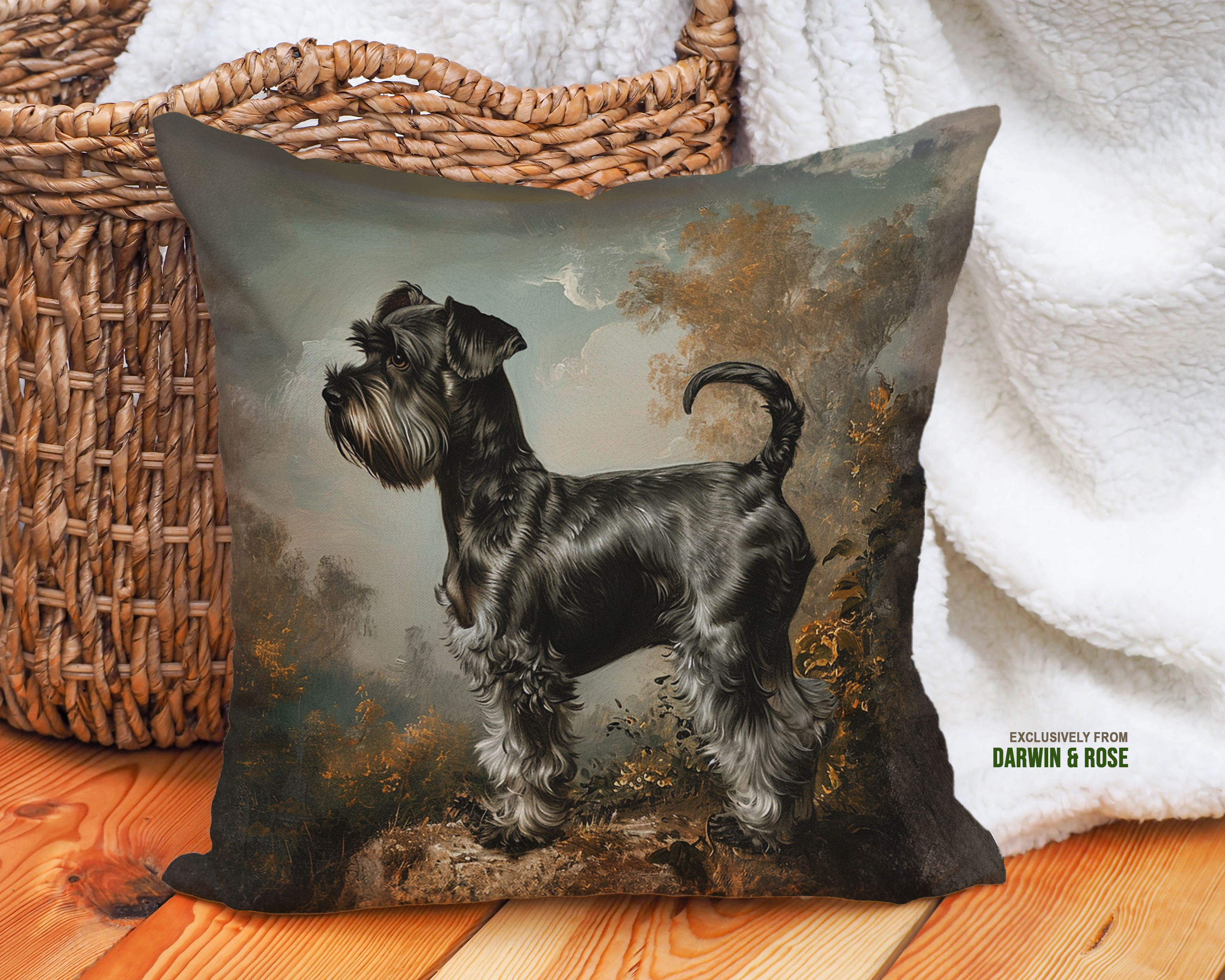 Miniature Schnauzer Regal Portrait Throw Pillow - Timeless Vintage Decor