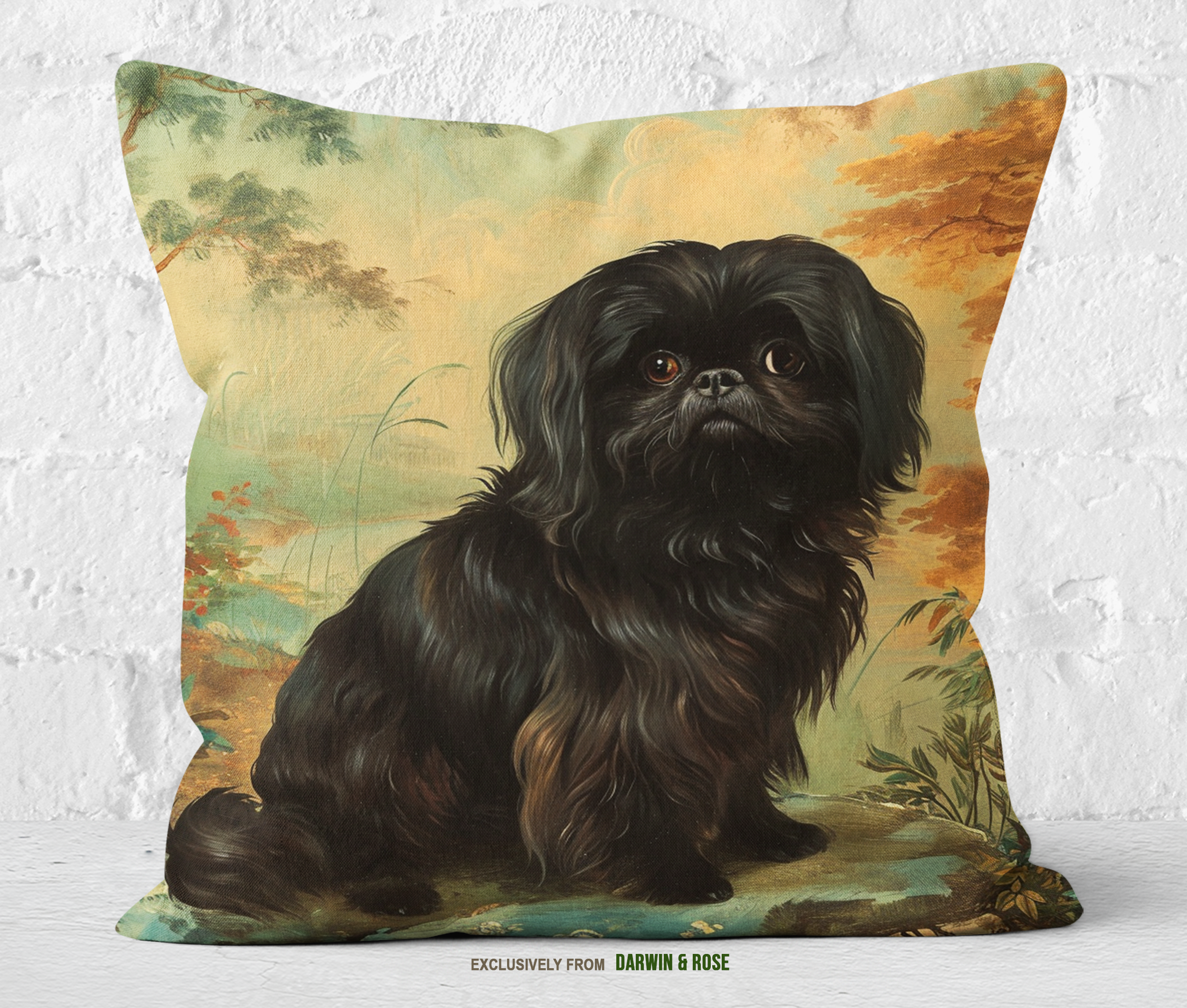 Vintage Garden Charm Pekingese Throw Pillow – Classic Cottagecore Style