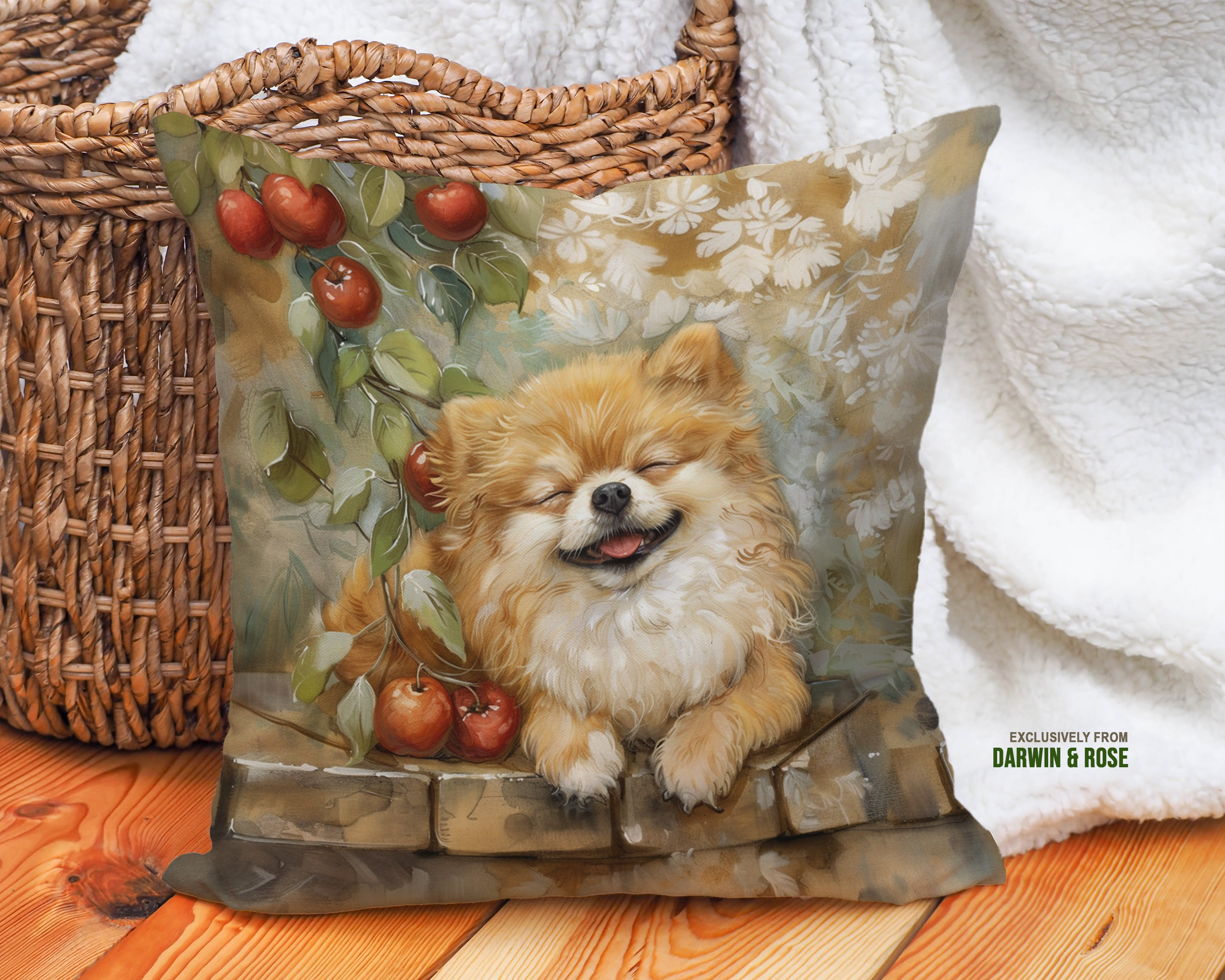 Pomeranian Bliss Throw Pillow - Rustic Farmhouse Dog Décor