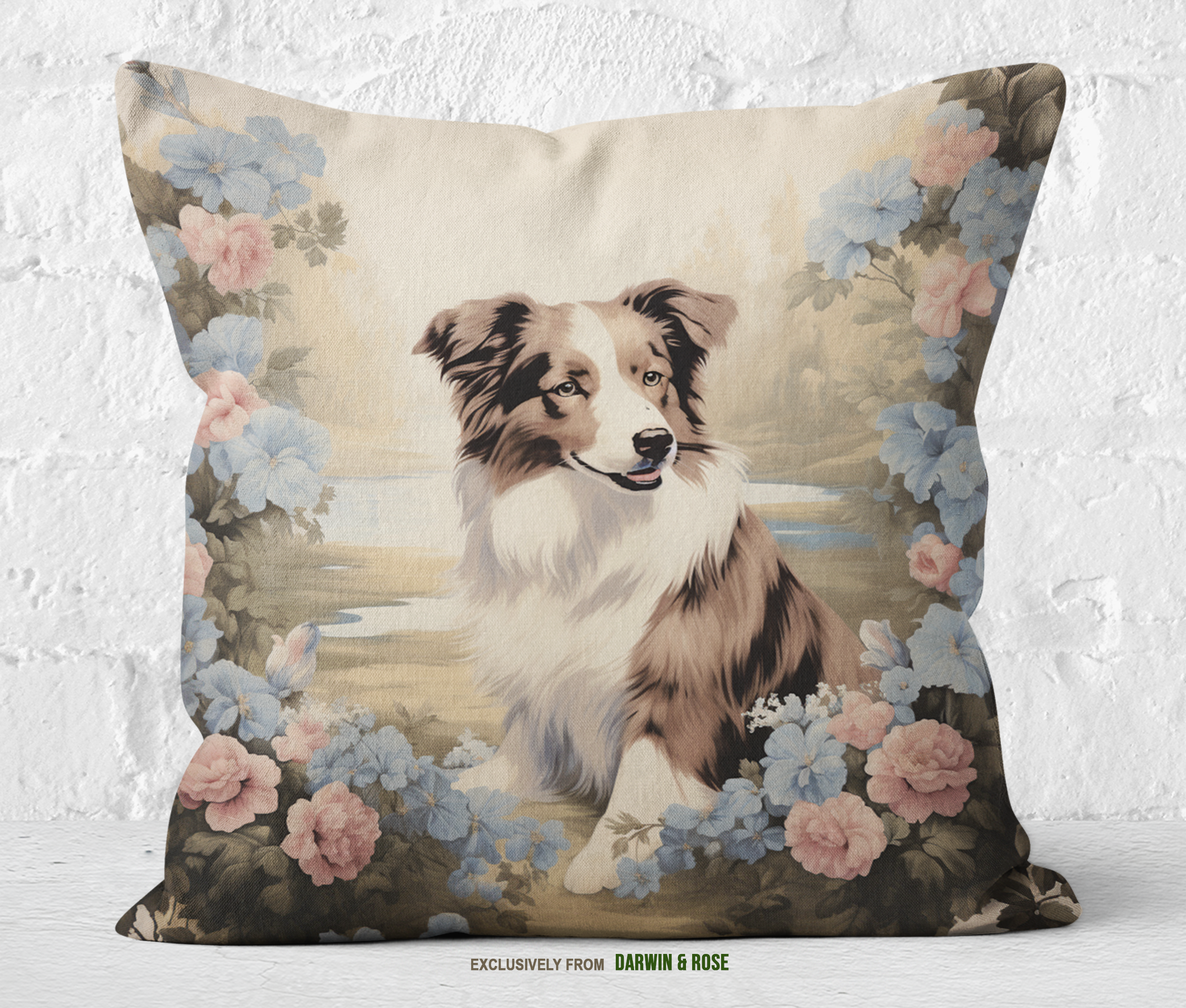 Australian Shepherd Floral Elegance Throw Pillow - Cottagecore Style