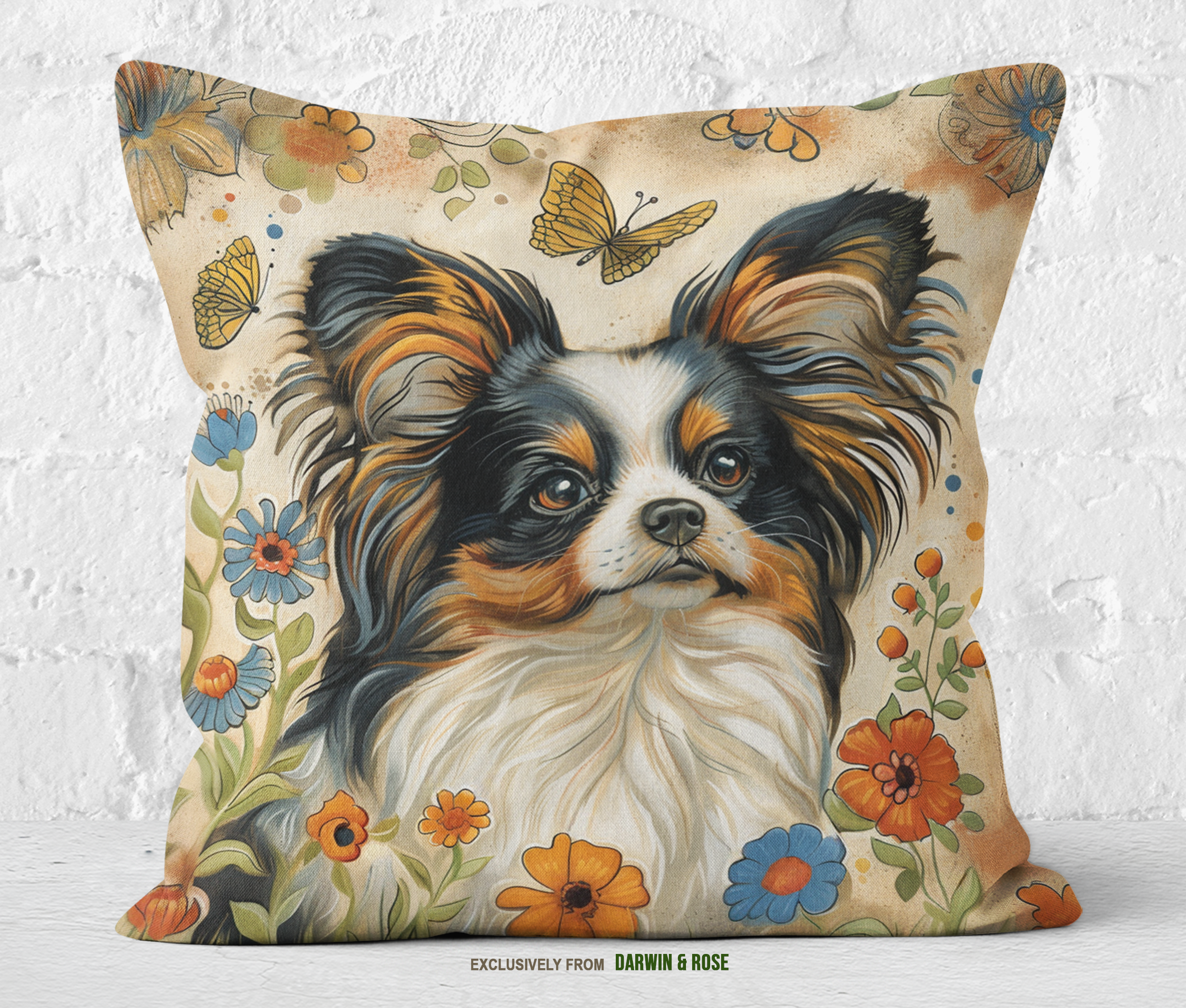 Papillon Charm Floral Throw Pillow - Vintage Boho Style with Butterflies