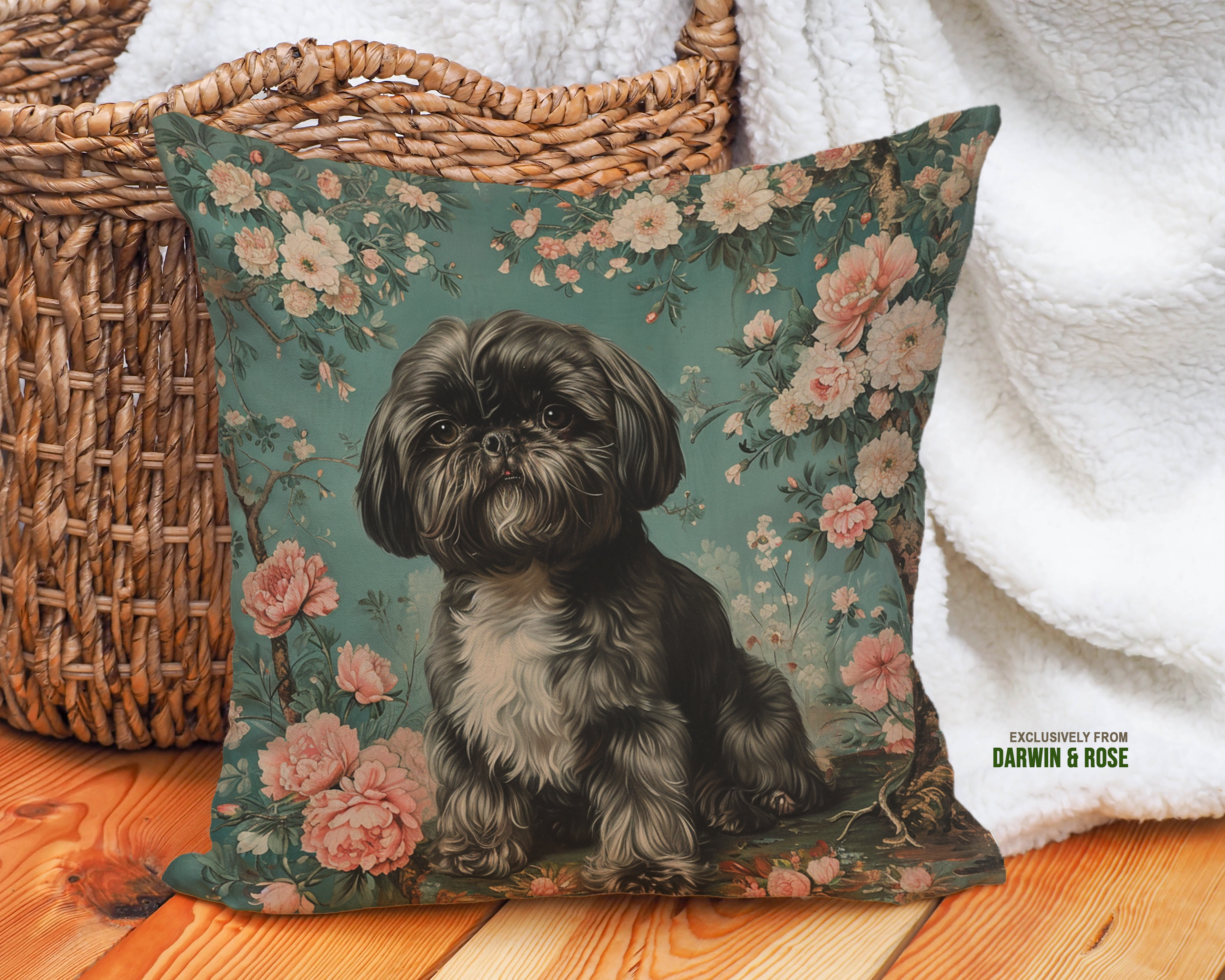 Shih Tzu Floral Charm Throw Pillow - Vintage Boho Style Decor