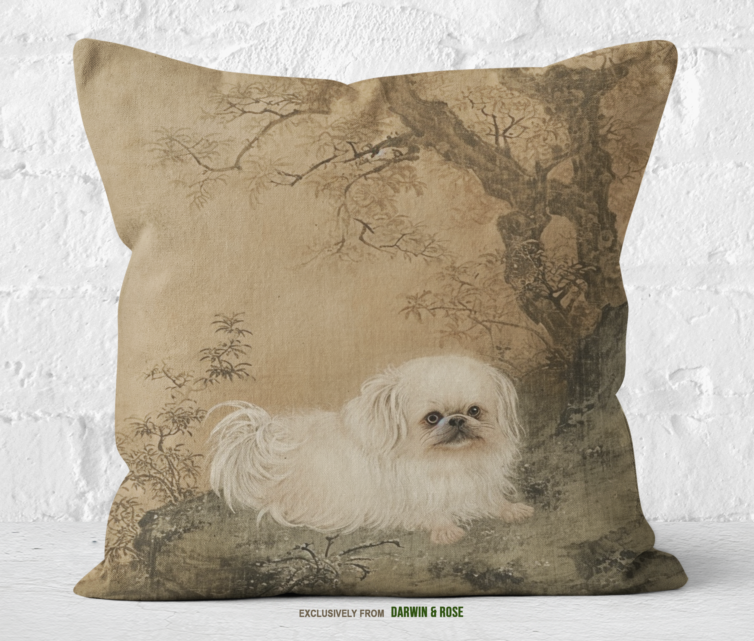 Pekingese Elegance: Vintage Asian-Inspired Throw Pillow for Dog Lovers