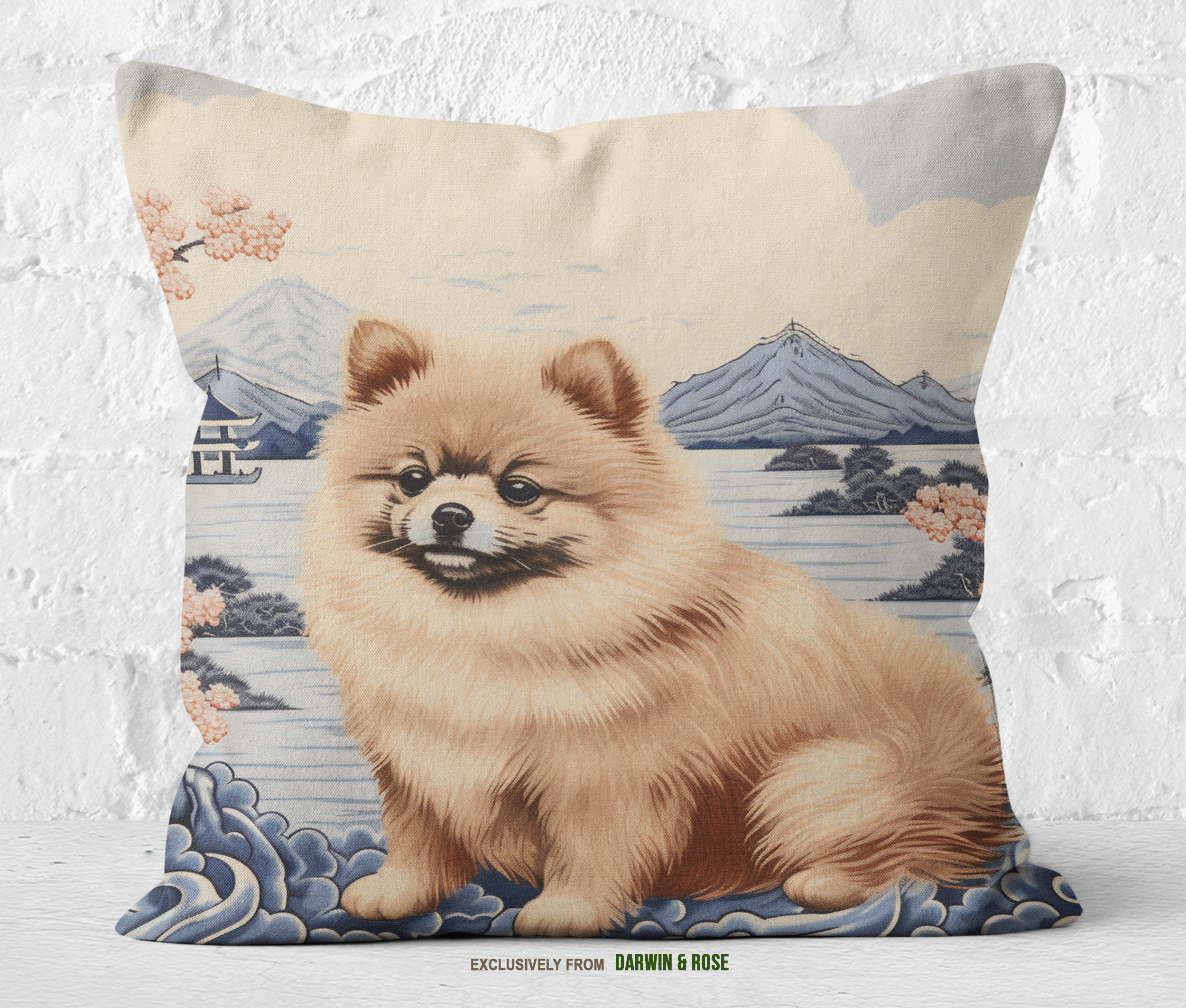 Fluffy Pomeranian Throw Pillow – Modern Japanese-Inspired Decor