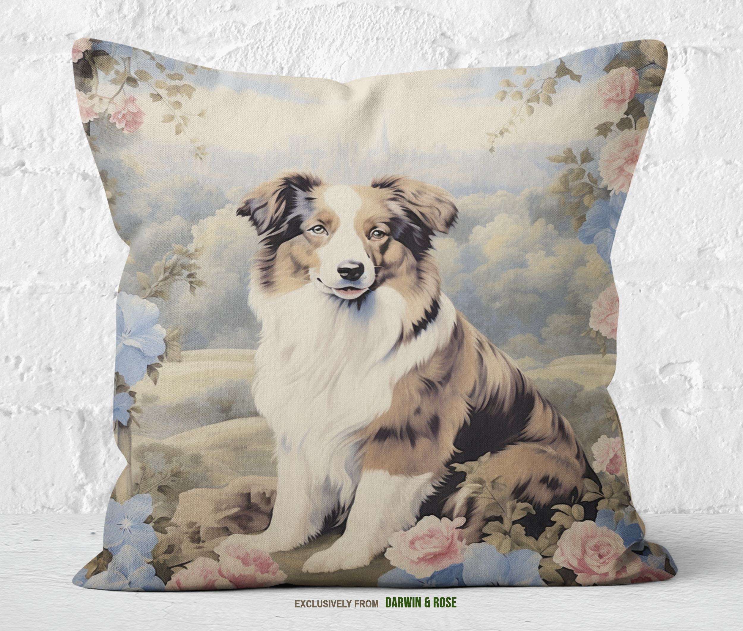 Australian Shepherd Floral Elegance Throw Pillow - Vintage Farmhouse Style