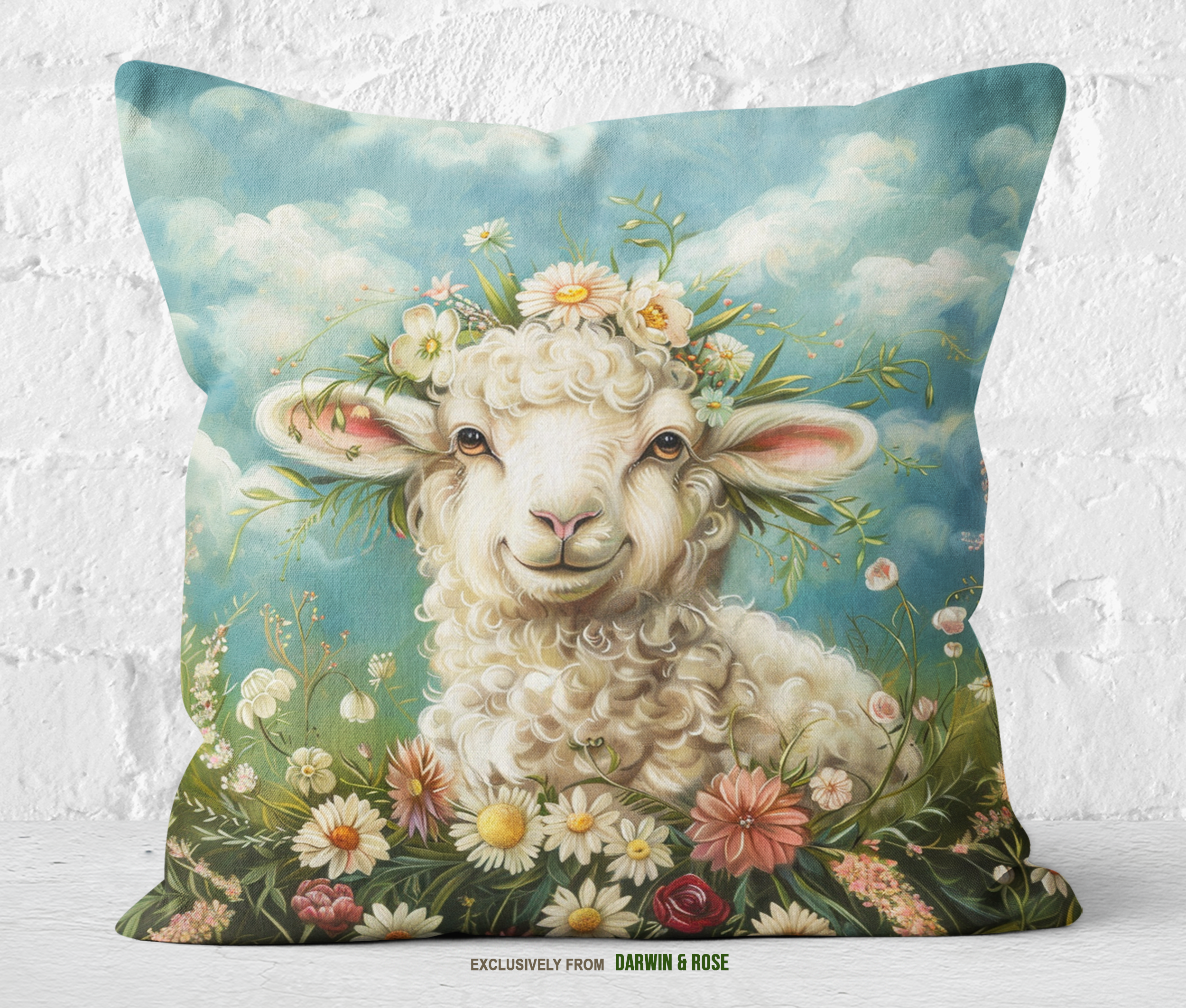 Floral Bliss Easter Sheep Throw Pillow