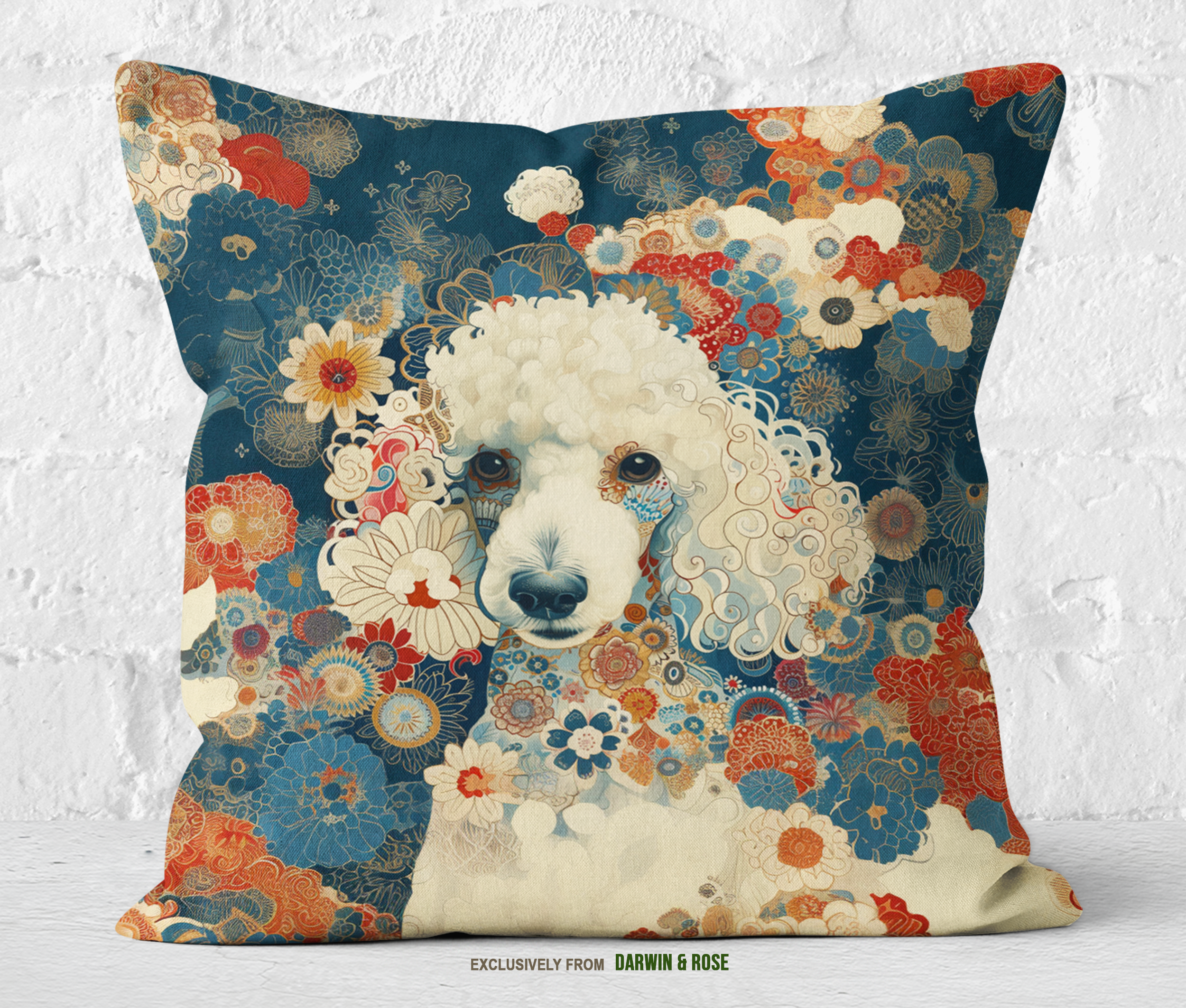 Floral Elegance Poodle Throw Pillow – Modern Boho Style Home Décor