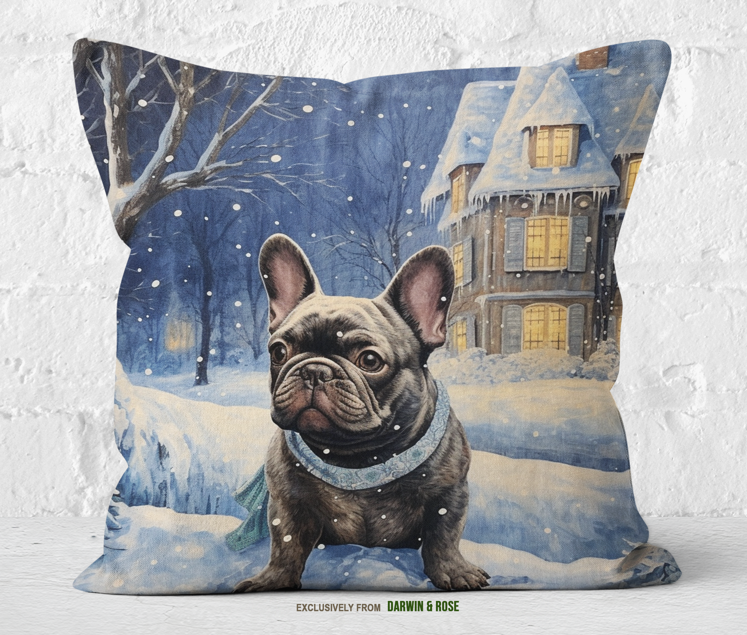 French Bulldog Winter Wonderland Throw Pillow