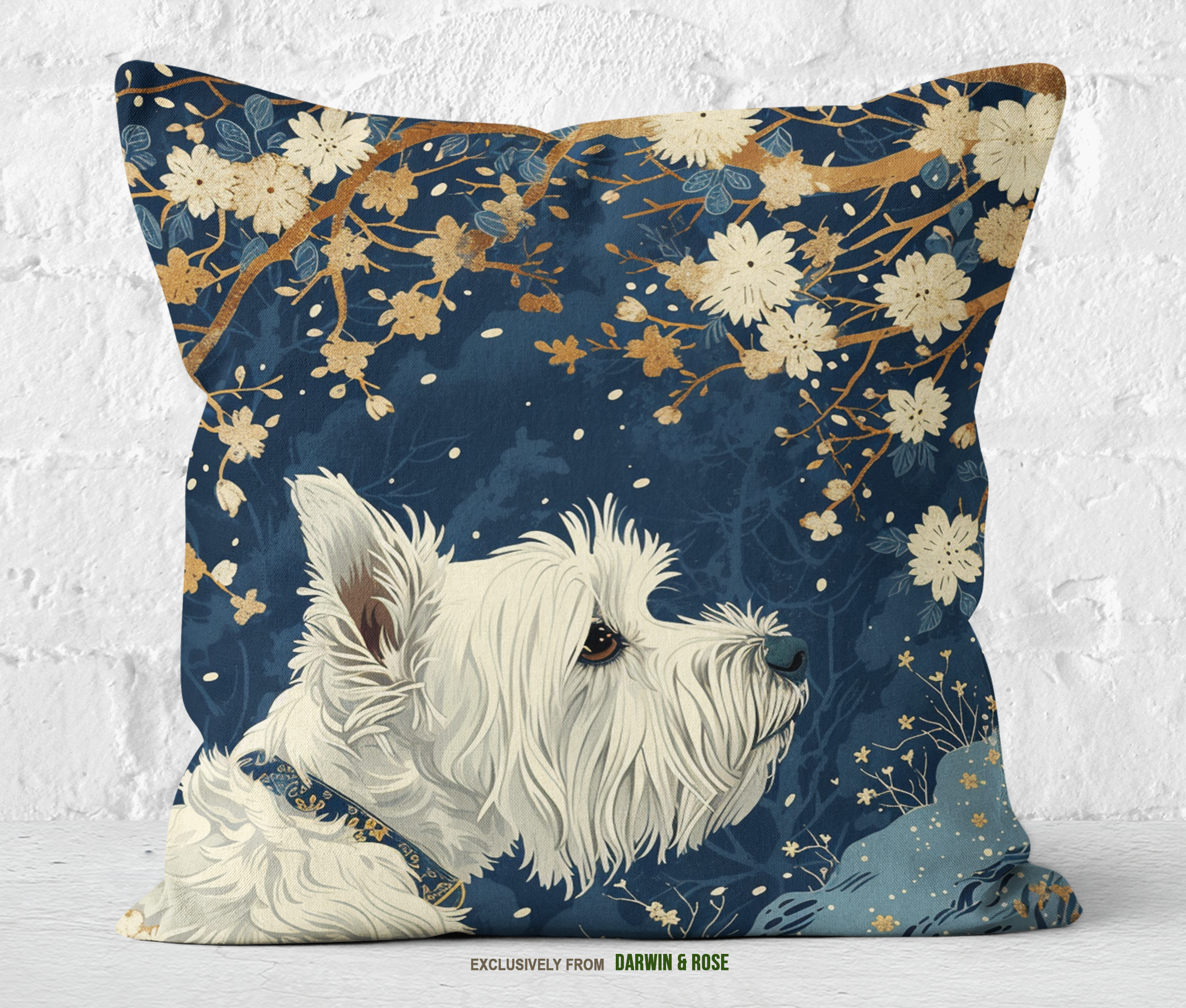 Starry Night West Highland White Terrier Throw Pillow