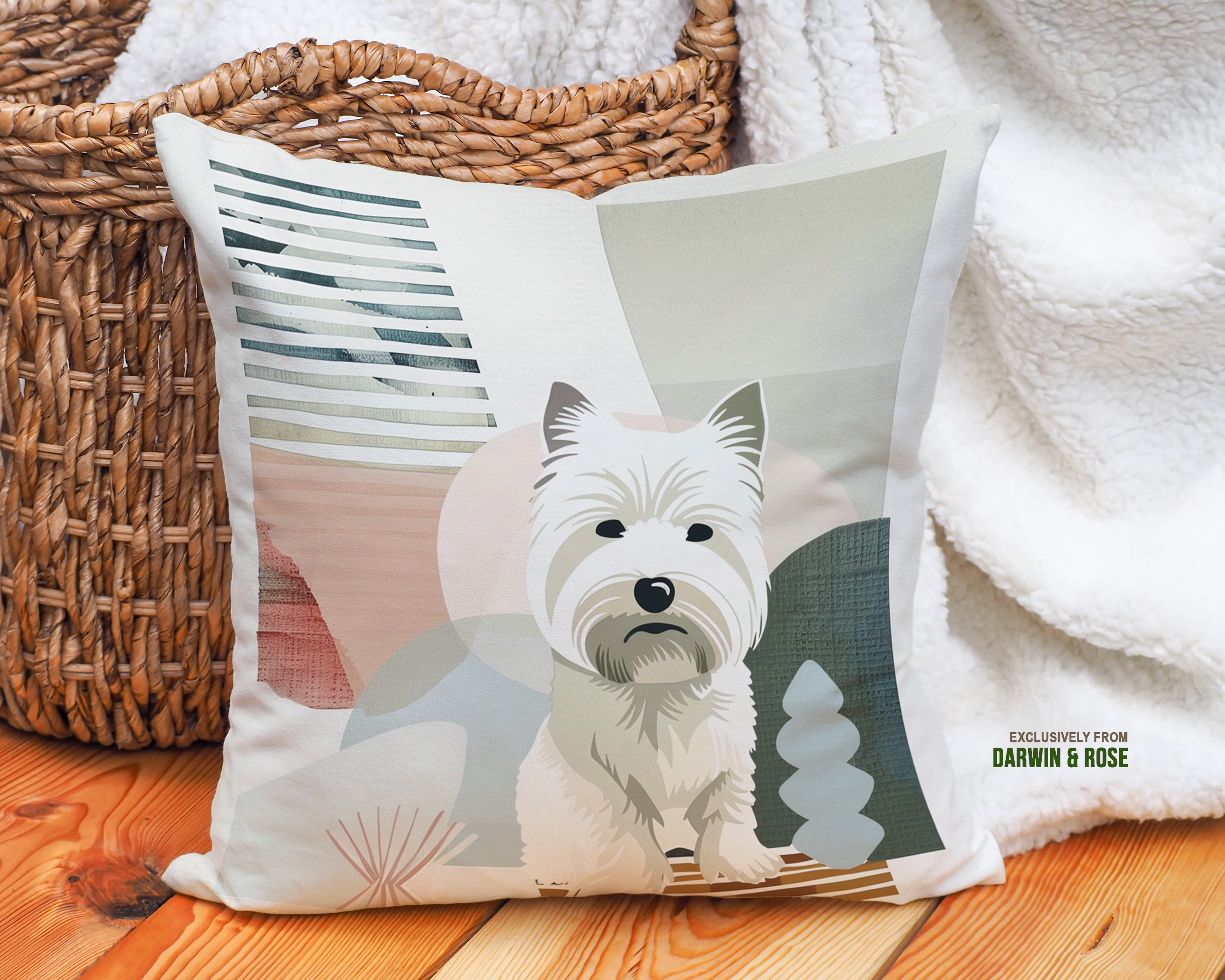 Modern Abstract West Highland White Terrier Throw Pillow