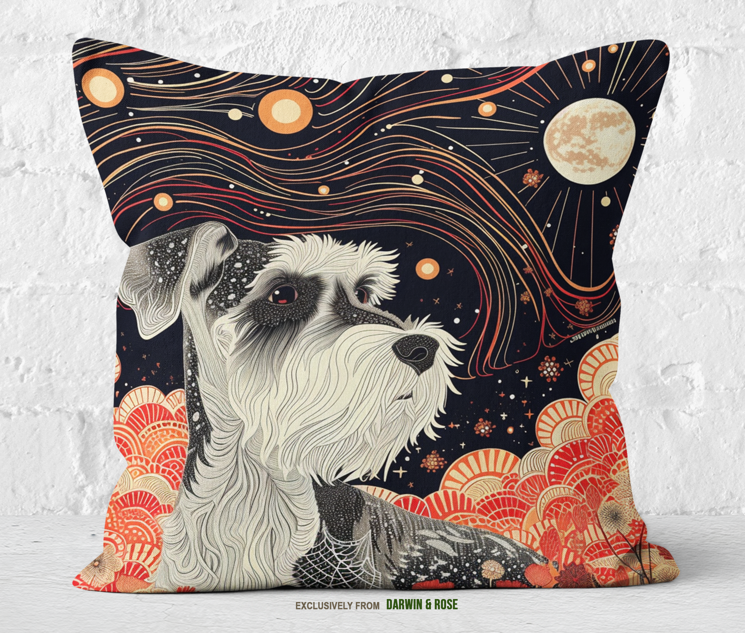 Celestial Night Miniature Schnauzer Throw Pillow – Boho Decor
