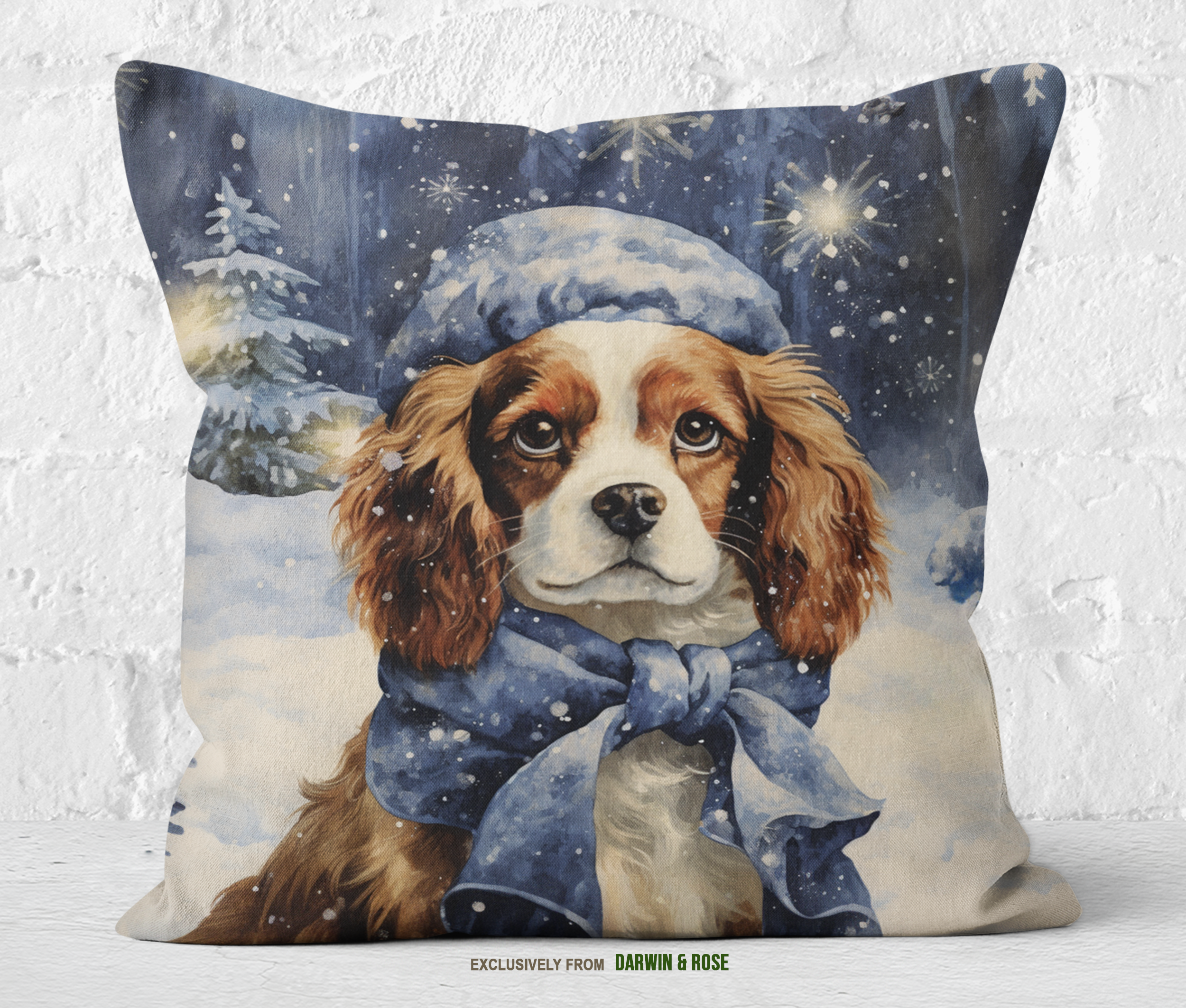 Cavalier King Charles Spaniel Winter Wonderland Throw Pillow