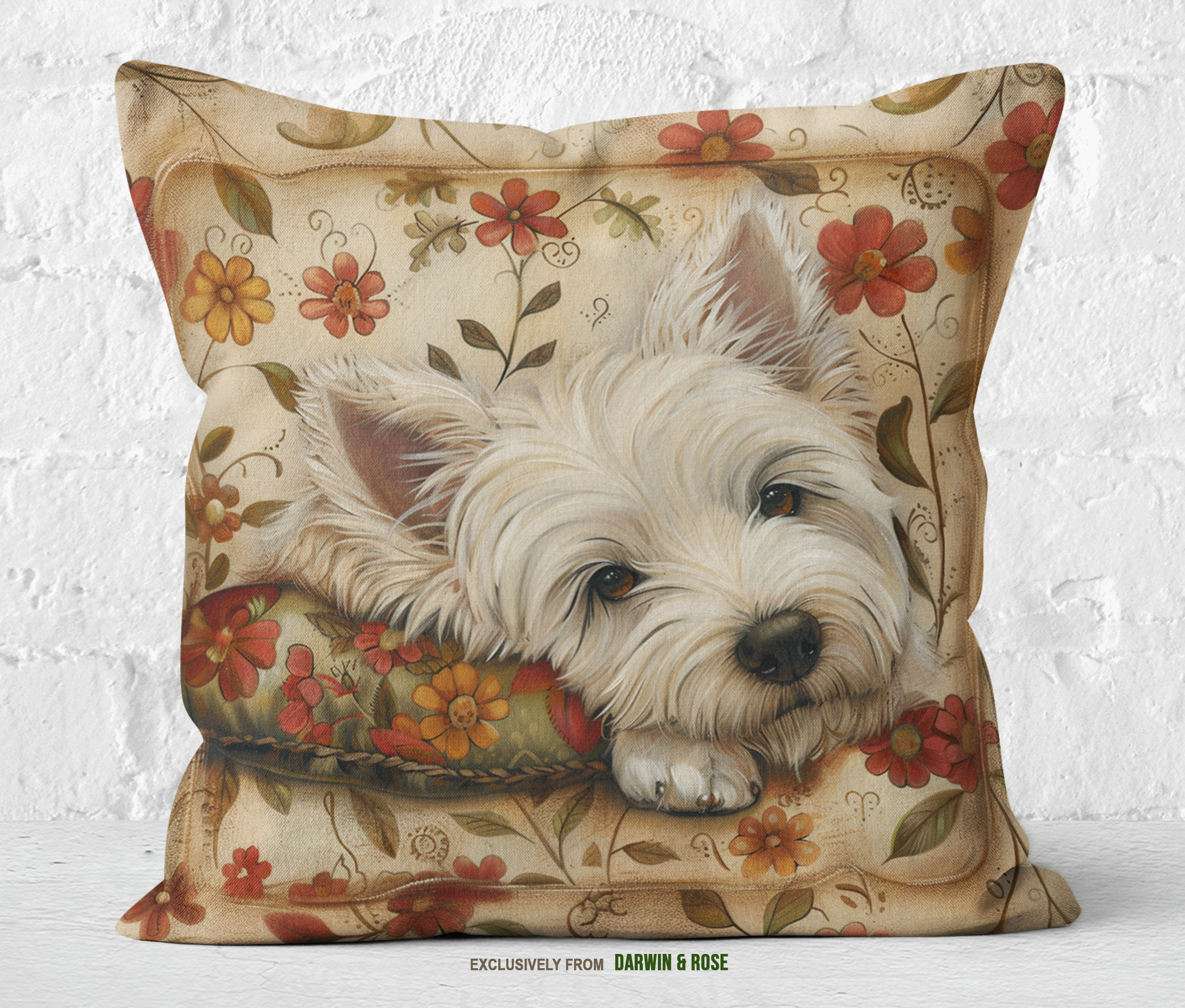 West Highland White Terrier Floral Charm Throw Pillow