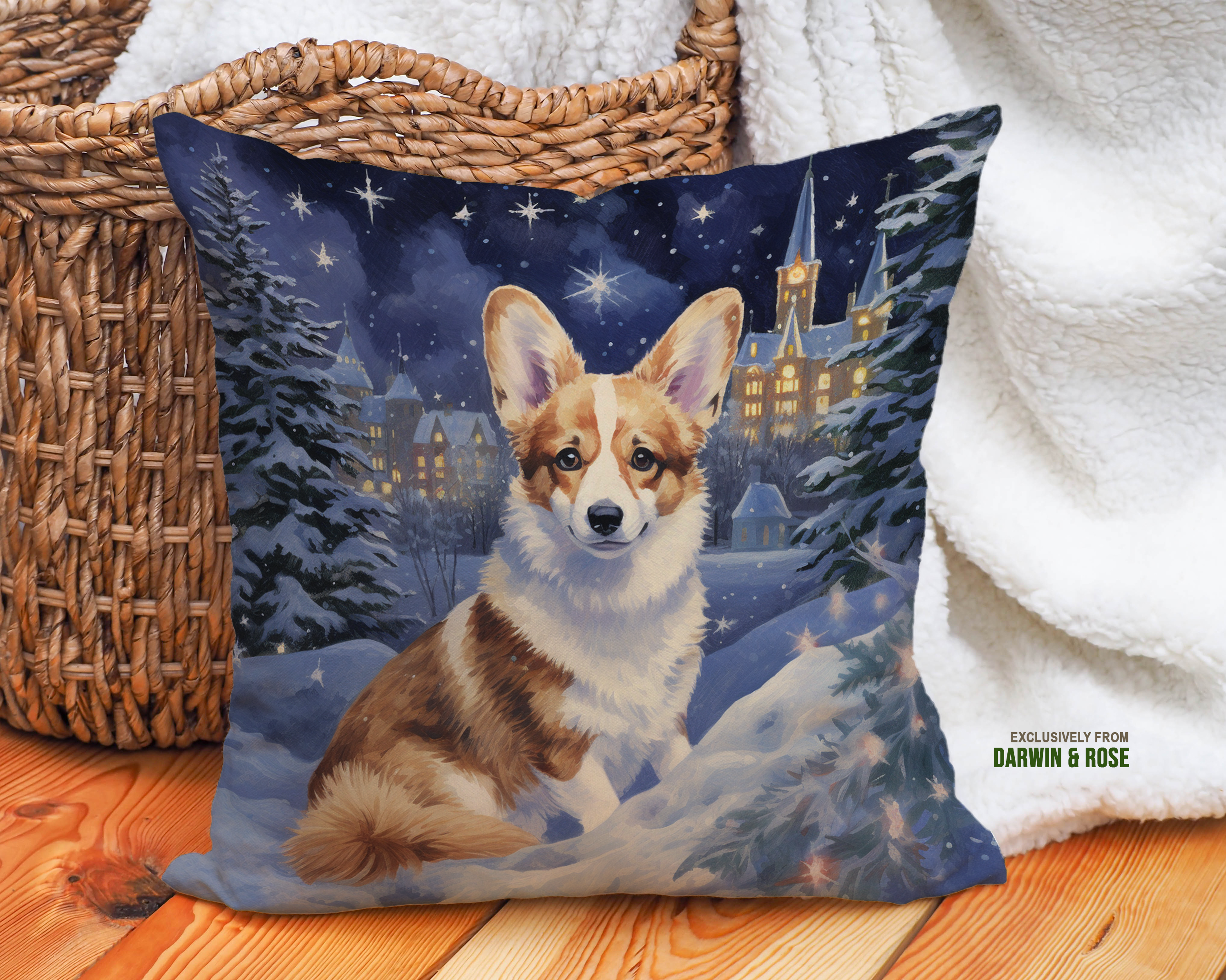 Winter Wonderland Pembroke Welsh Corgi Christmas Throw Pillow