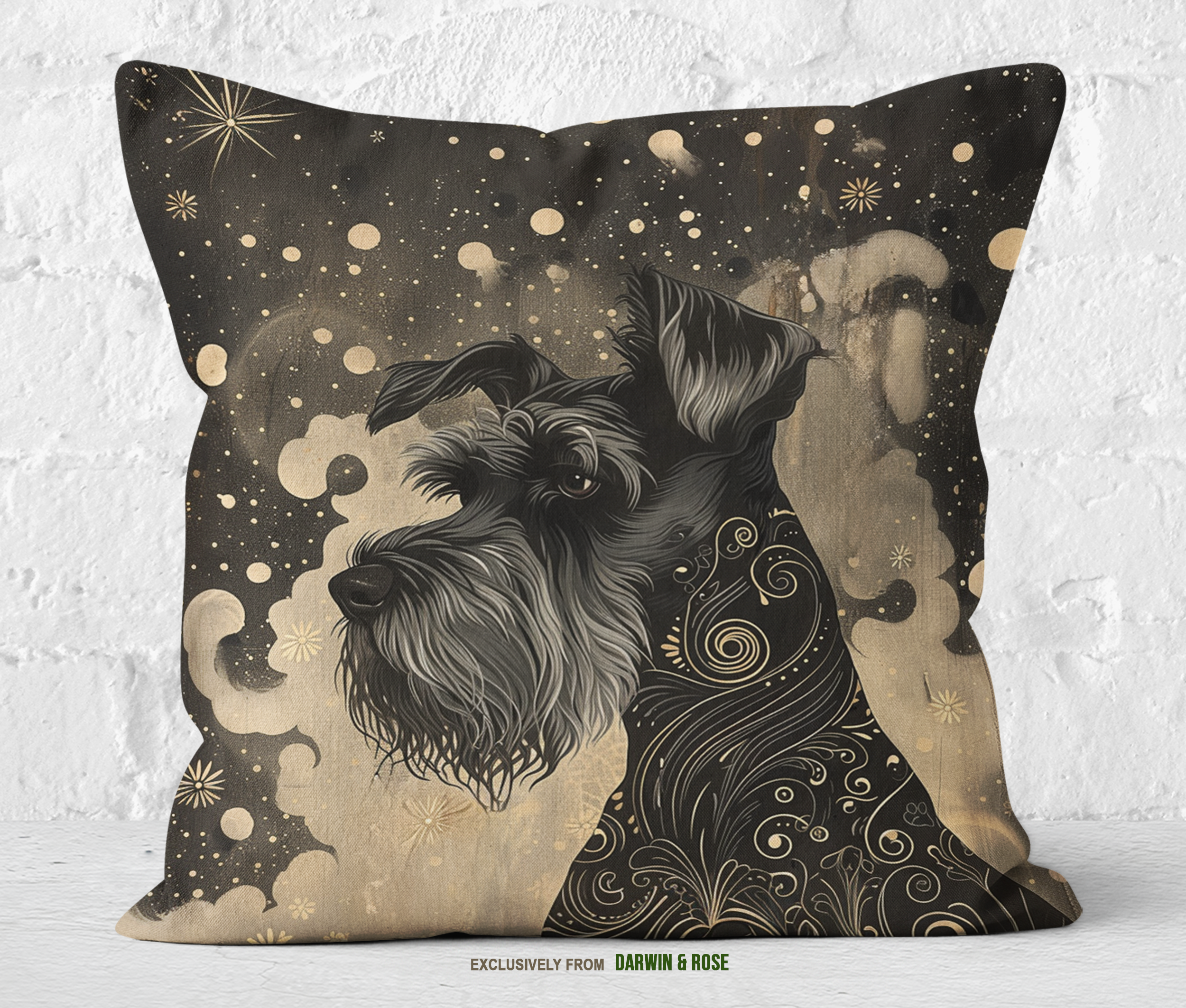 Starry Night Miniature Schnauzer Throw Pillow – Modern Glam Decor