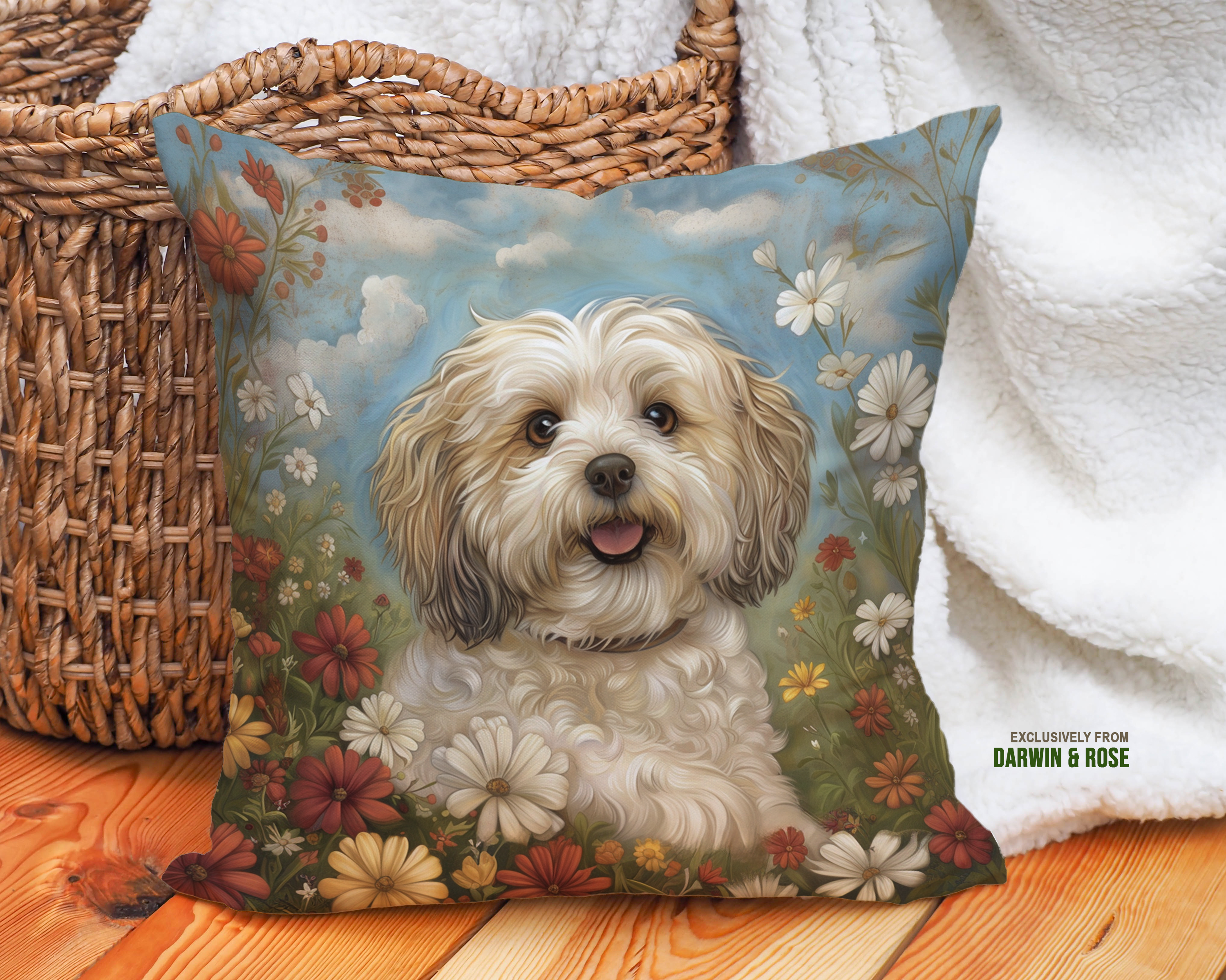 Havanese Bloom Throw Pillow - Whimsical Floral Design for Dog Lovers