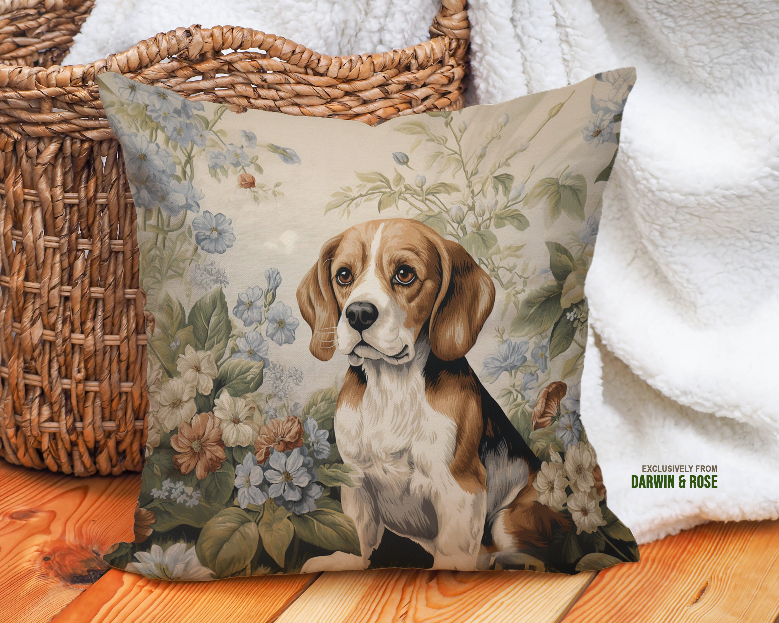 Beagle Blooms Vintage Throw Pillow – Classic Farmhouse Style