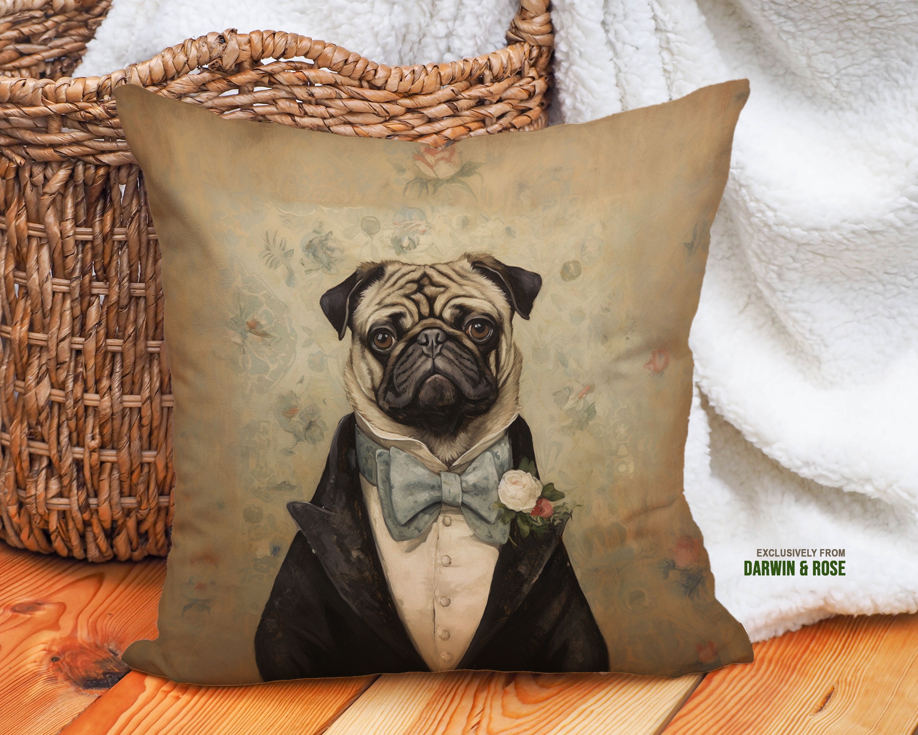 Pug in a Dapper Vintage Suit Throw Pillow – Charming Vintage Style Décor