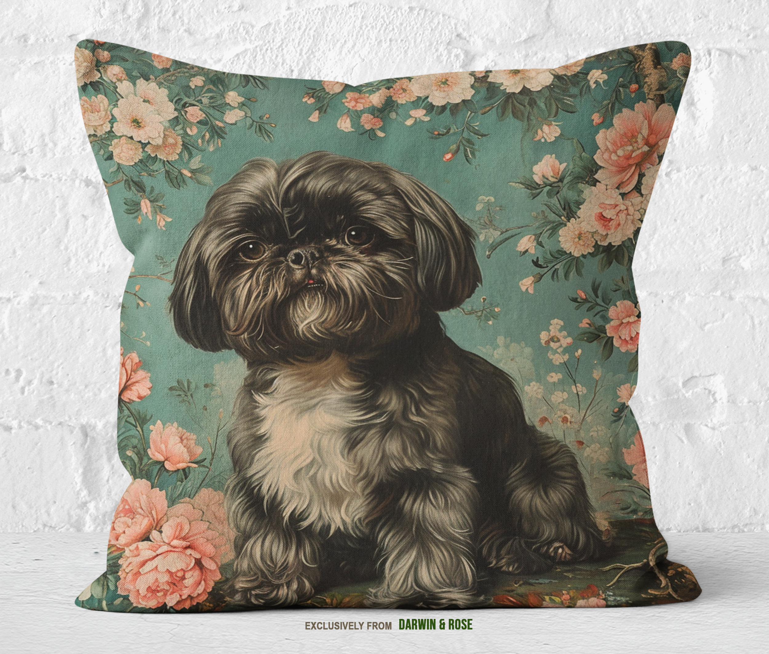 Shih Tzu Floral Charm Throw Pillow - Vintage Boho Style Decor