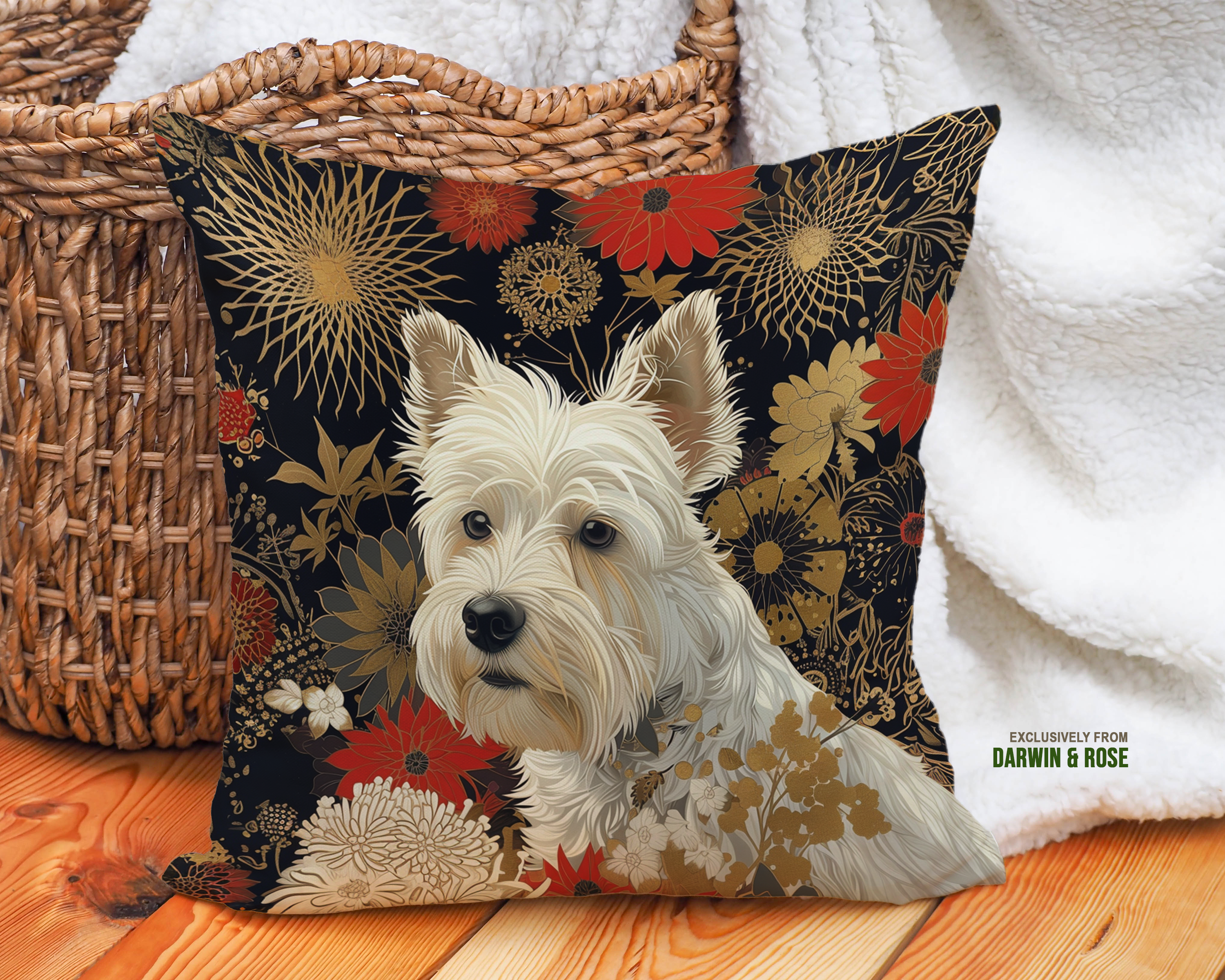 West Highland White Terrier Floral Elegance Throw Pillow