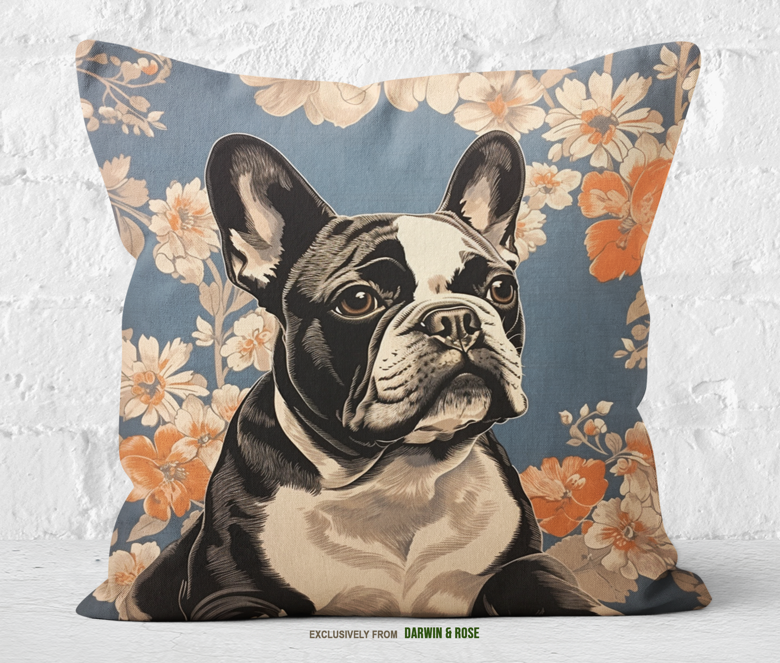 Floral Elegance French Bulldog Throw Pillow - Modern Dog Lover Decor