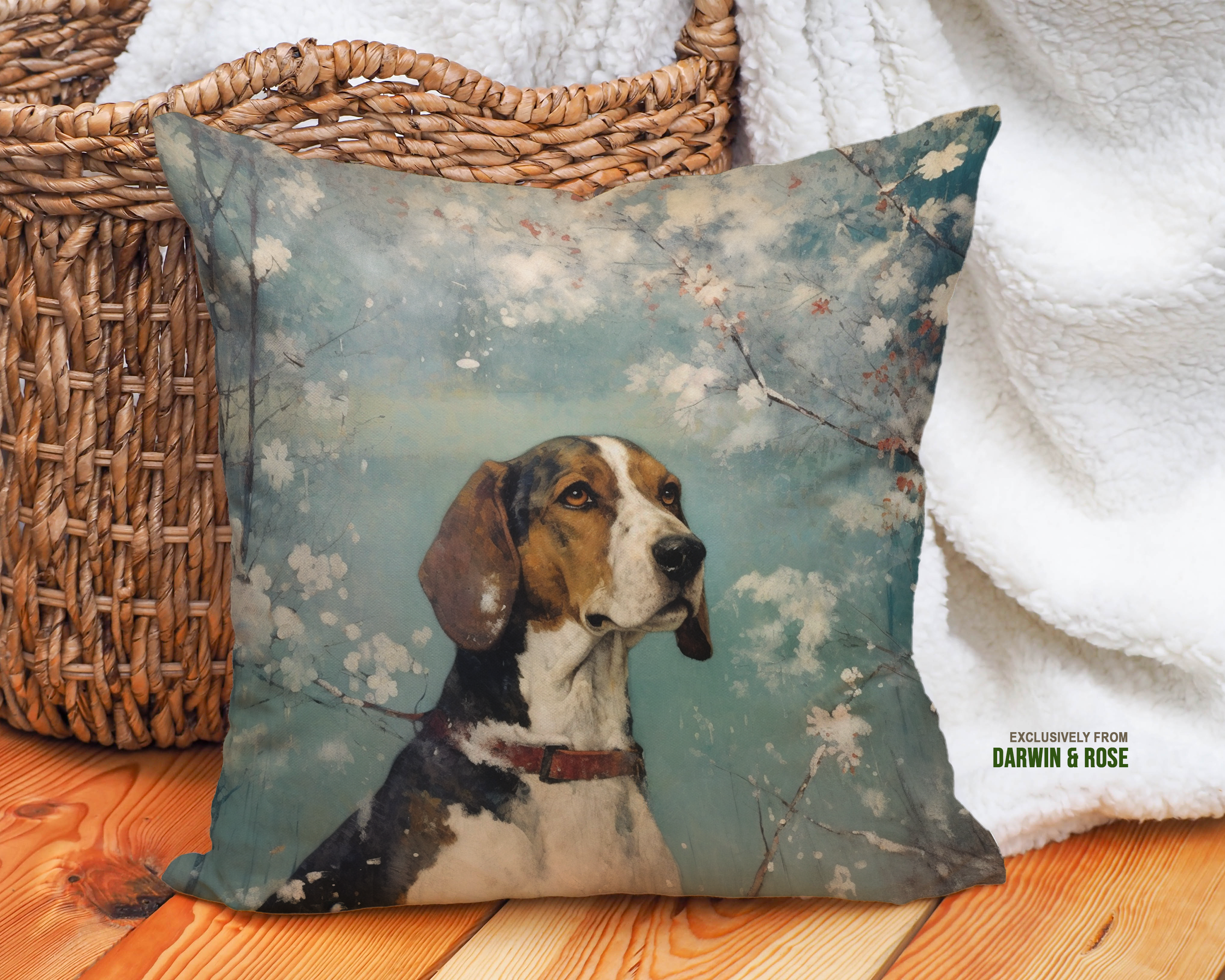 Beagle Blossom Charm Throw Pillow – Modern Farmhouse Dog Decor