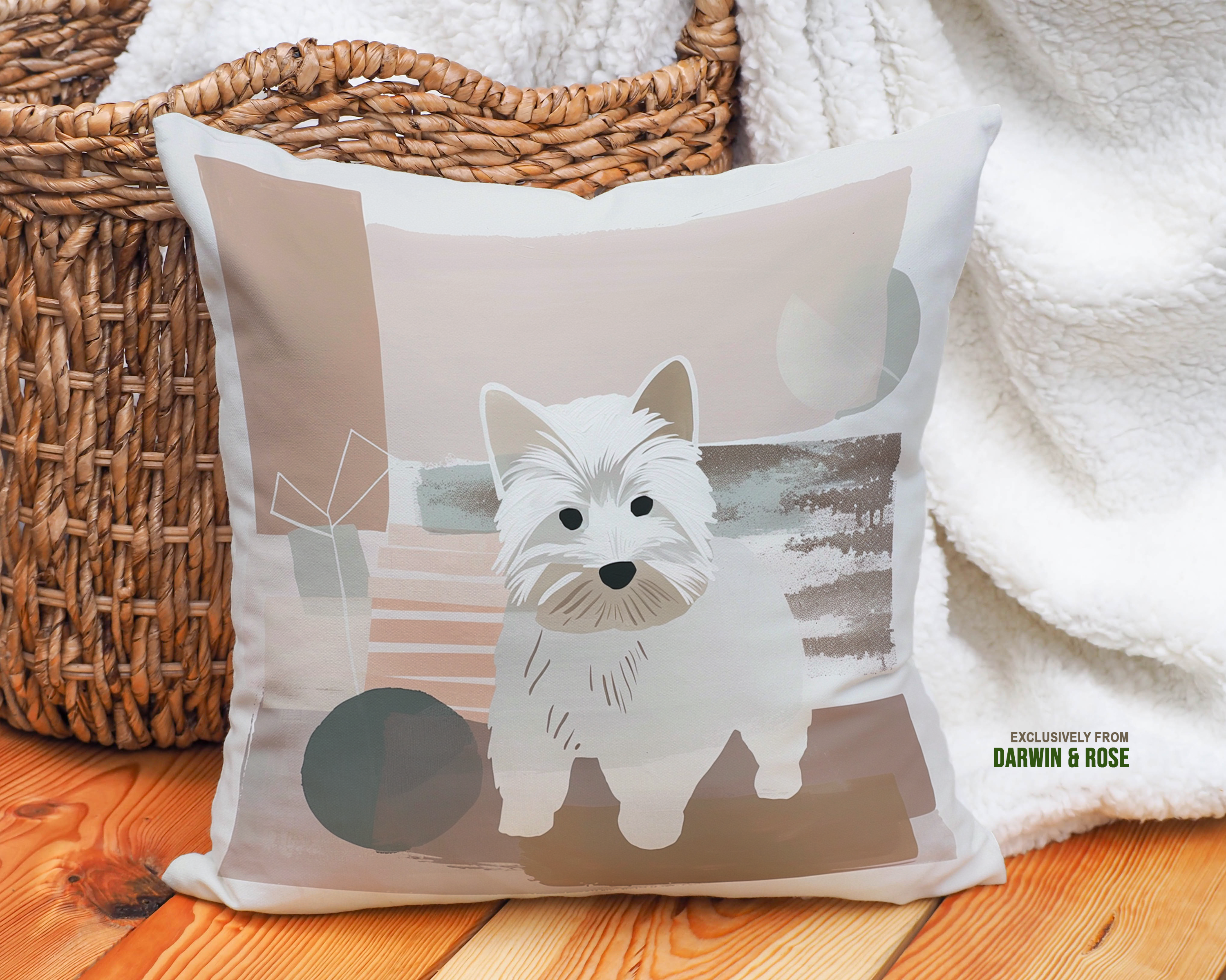 Westie Chic: Modern Abstract West Highland White Terrier Throw Pillow