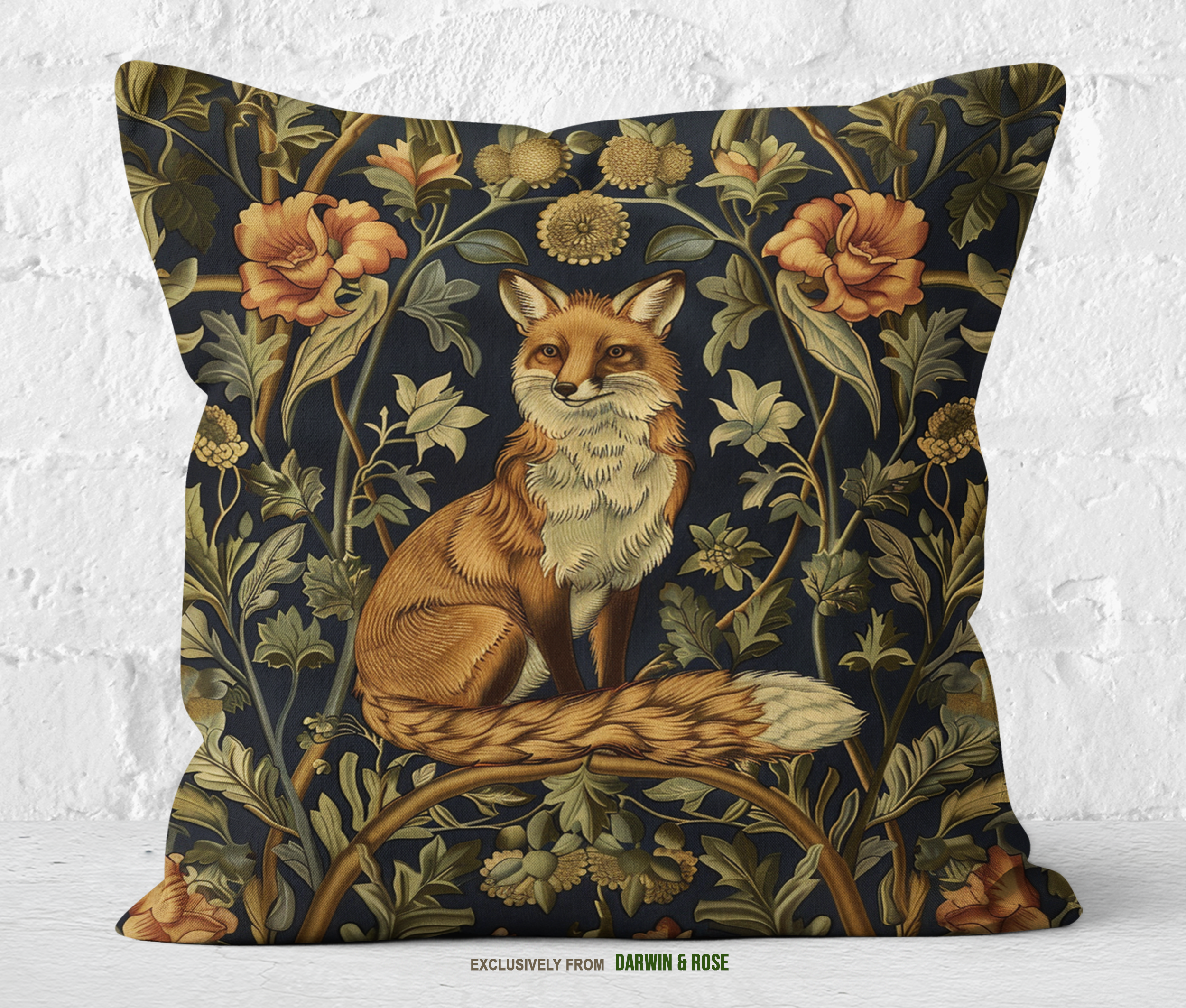 Elegant Fox-Inspired Throw Pillow – Vintage Woodland Boho Decor
