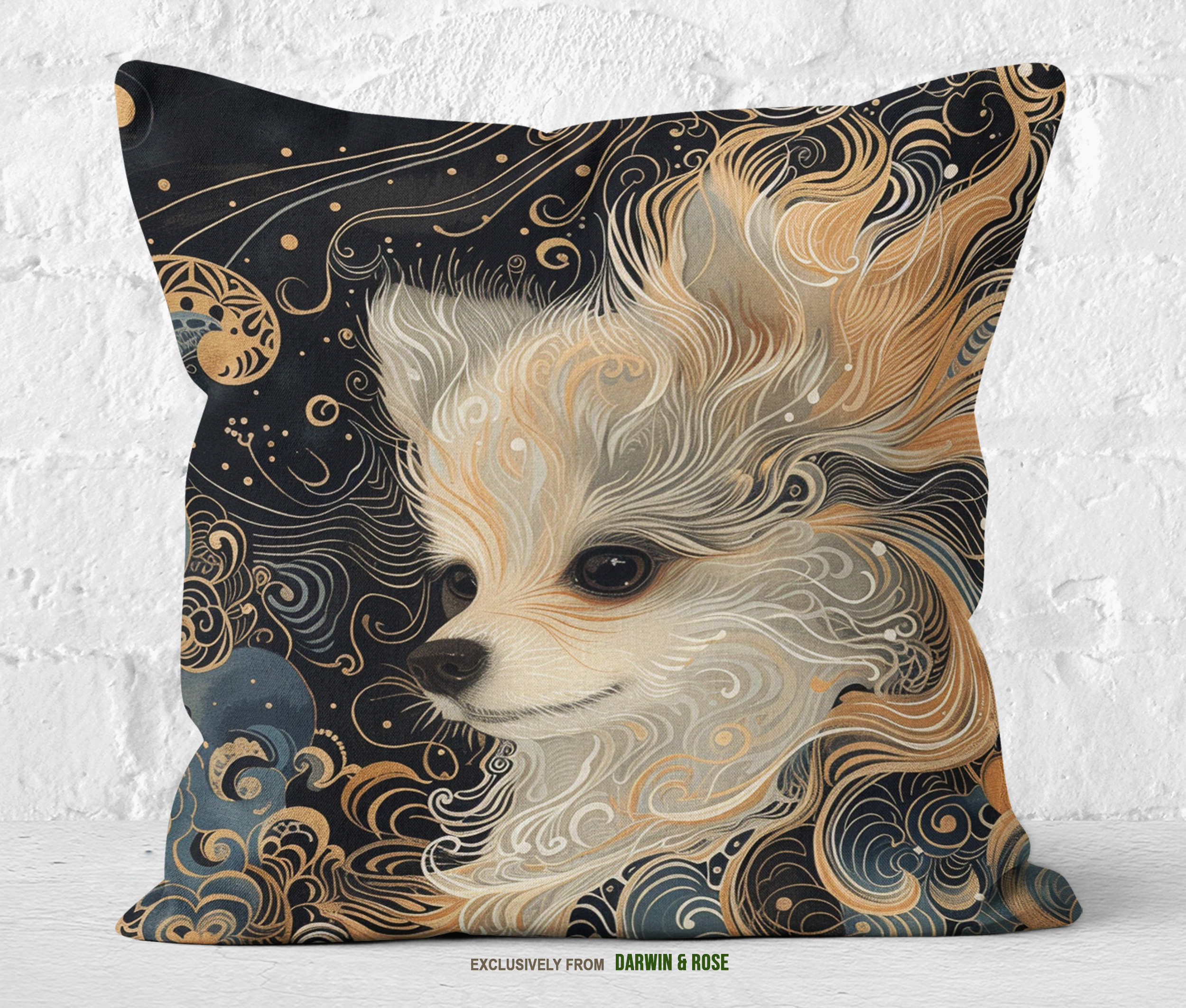 Whimsical Night Sky Pomeranian Throw Pillow – Boho Chic Home Décor