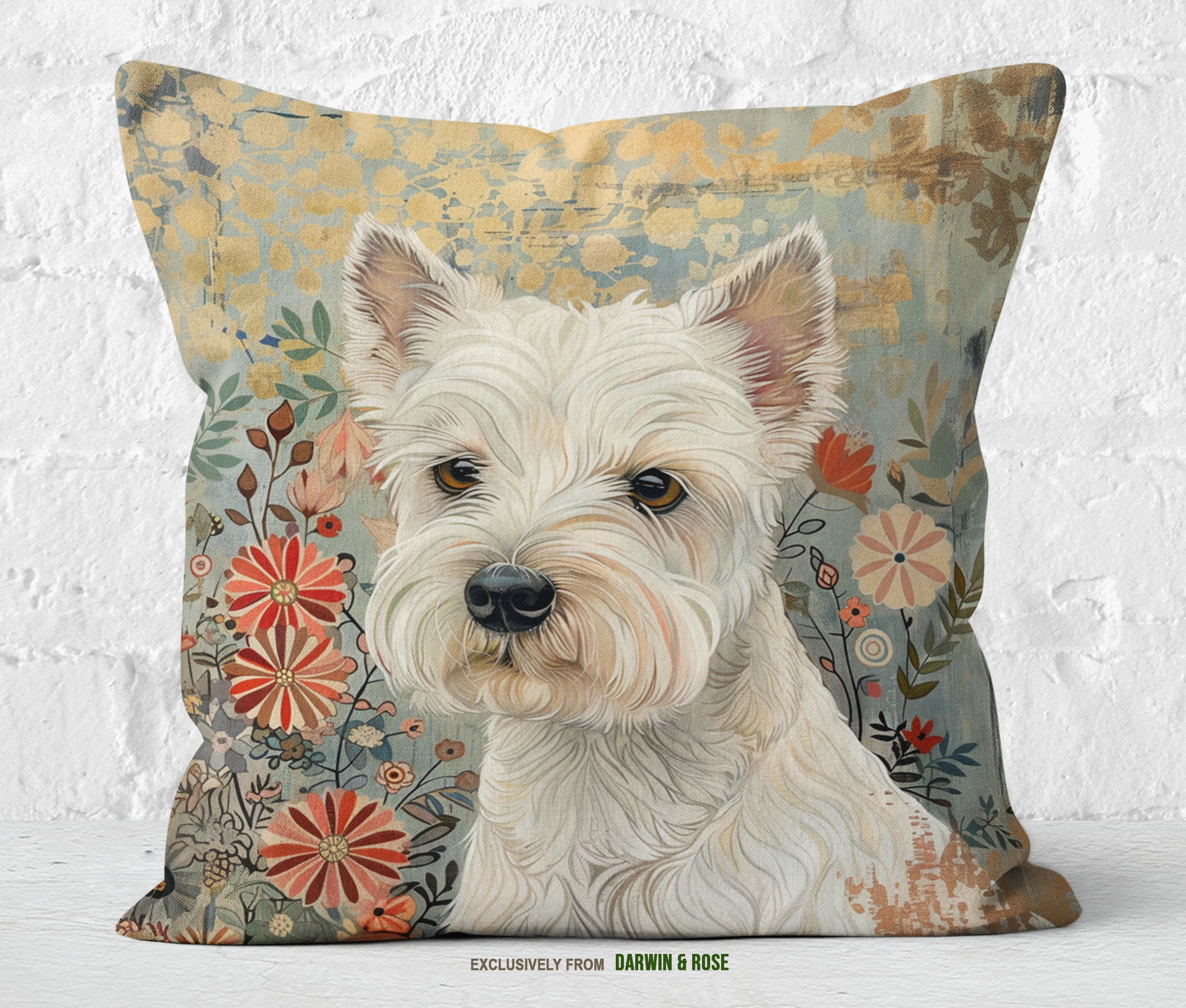 West Highland White Terrier Floral Throw Pillow – Modern Farmhouse Style