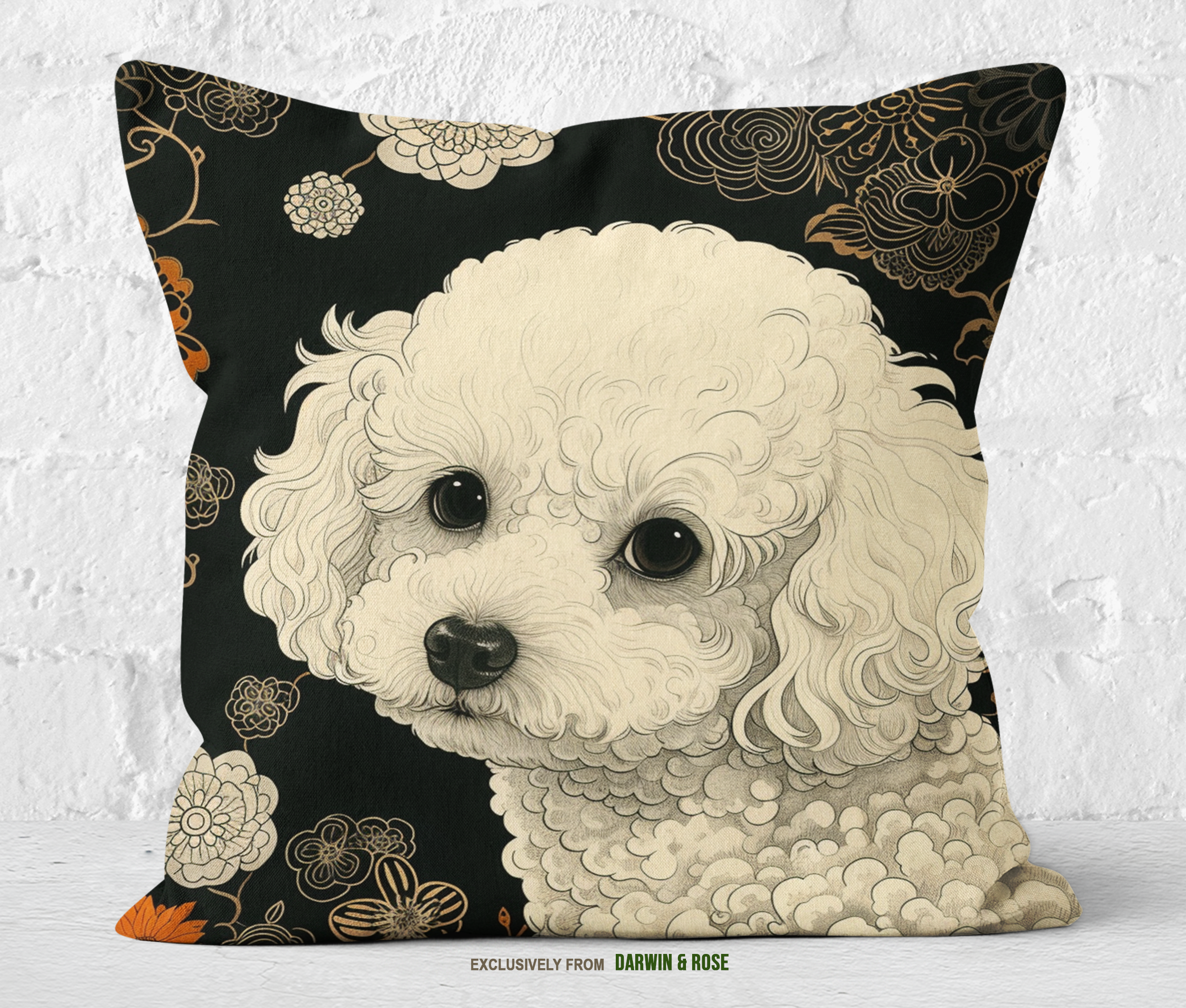 Bichon Frise Elegance: Modern Floral Throw Pillow