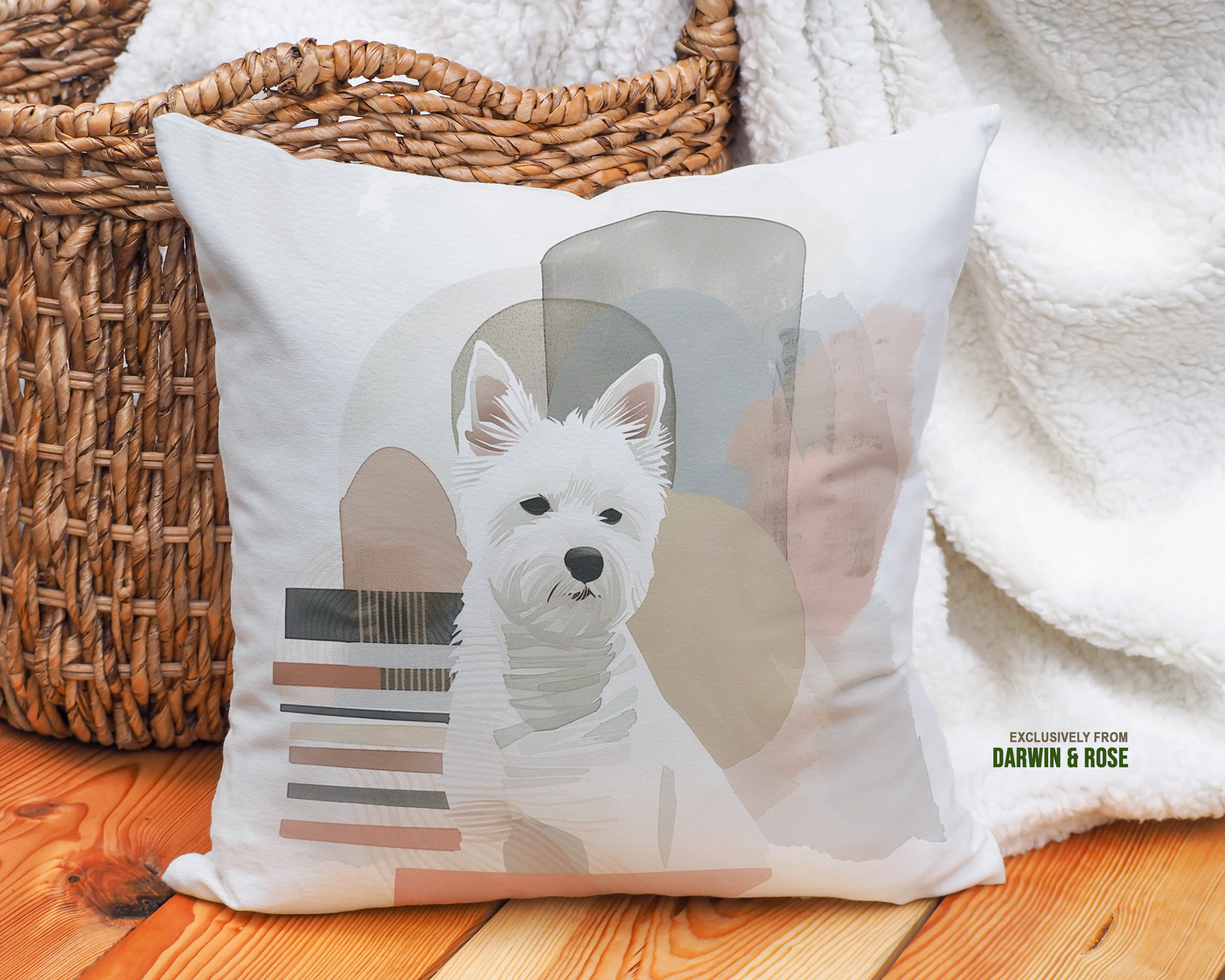 Westie Modern Abstract Throw Pillow – West Highland White Terrier Art Décor