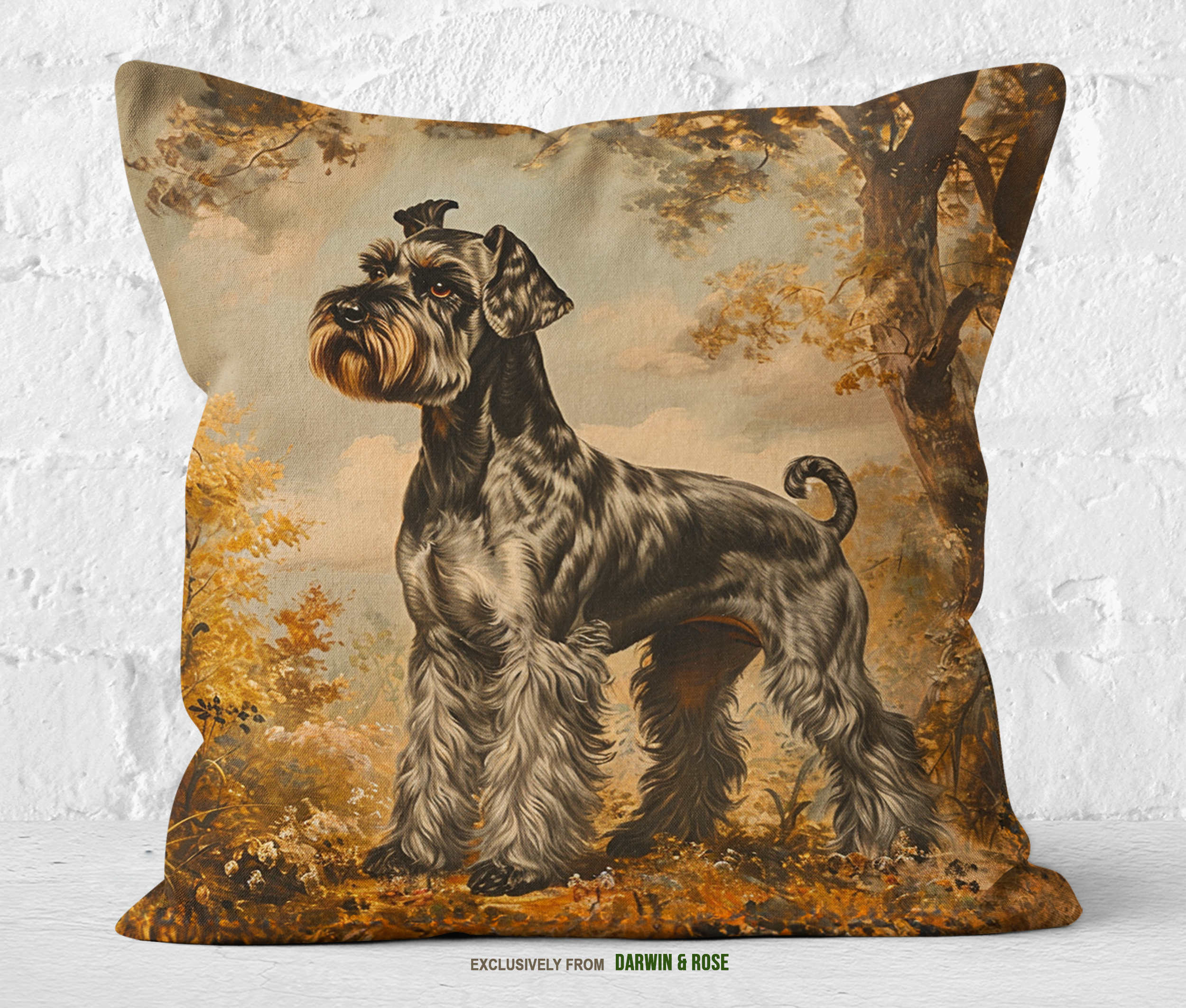 Miniature Schnauzer Autumn Elegance Throw Pillow
