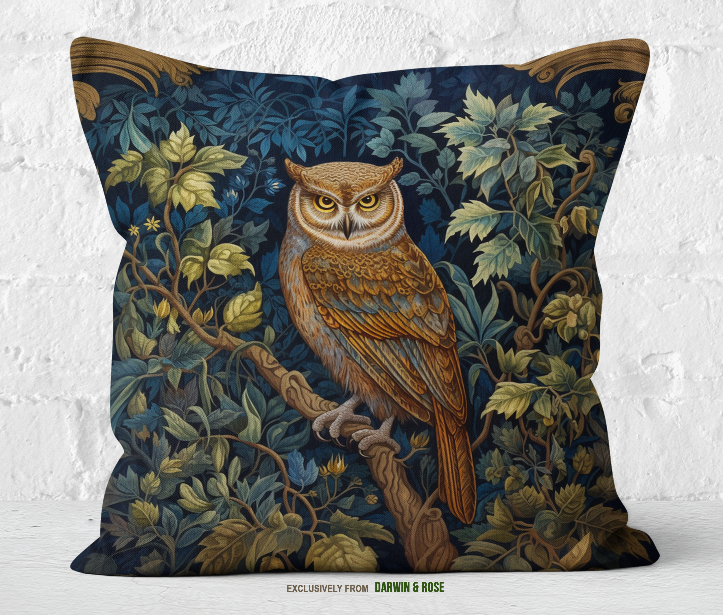 Regal Night Owl Throw Pillow – Vintage Woodland Style