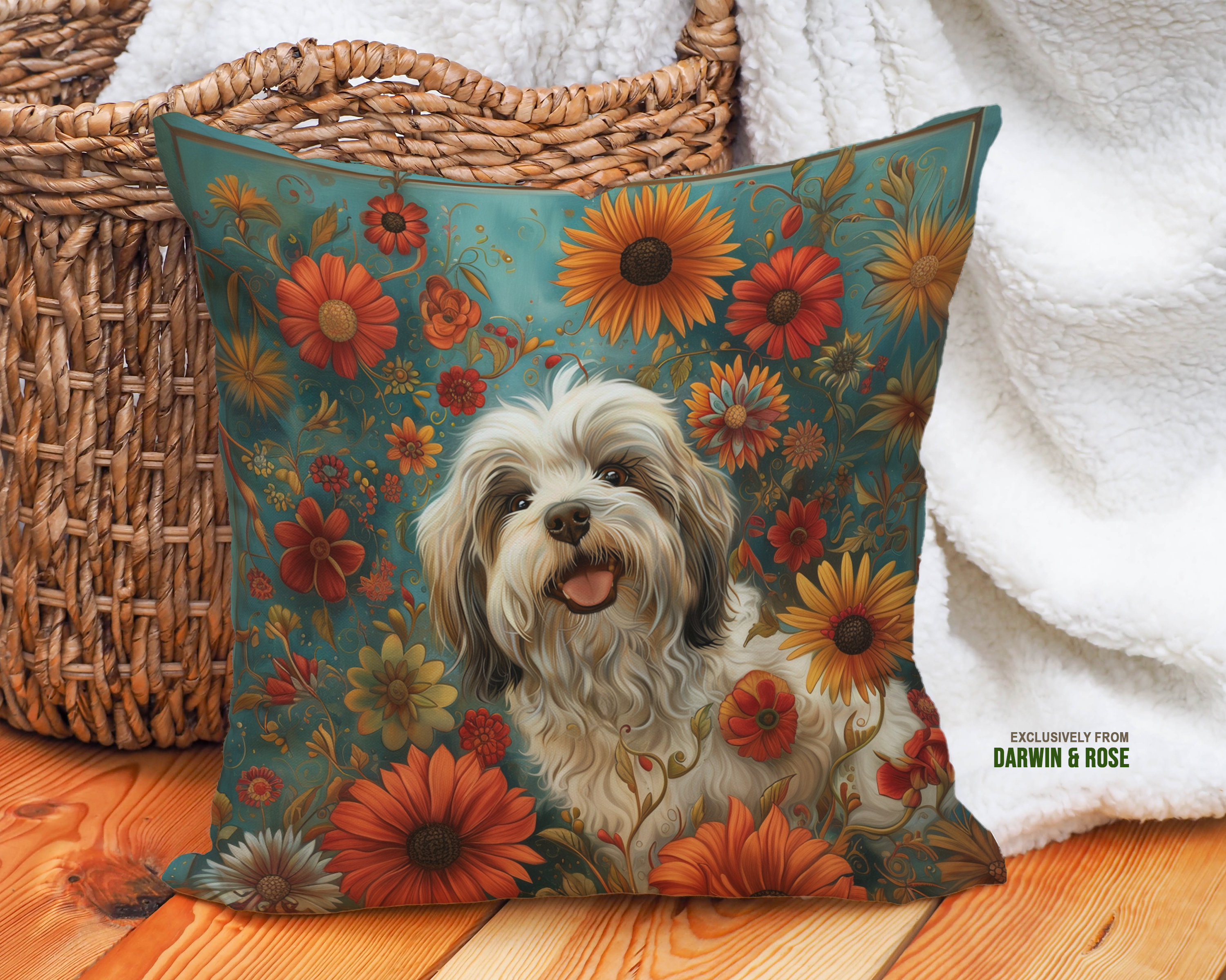Havanese Floral Bliss Throw Pillow - Boho Chic Style Home Décor