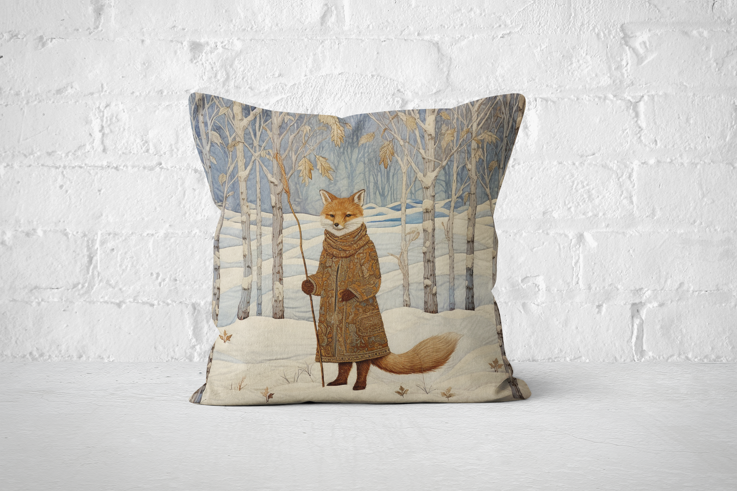 The Winter Fox Throw Pillow | Enchanting Woodland Snow Scene for Cozy Décor - Darwin & Rose