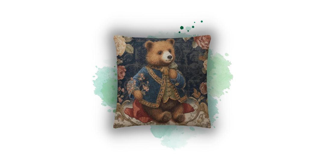 Embrace Vintage Elegance with the 'Bear & Roses' Pillow Case from Darwin & Rose Home Decor: A Blooming Nostalgia