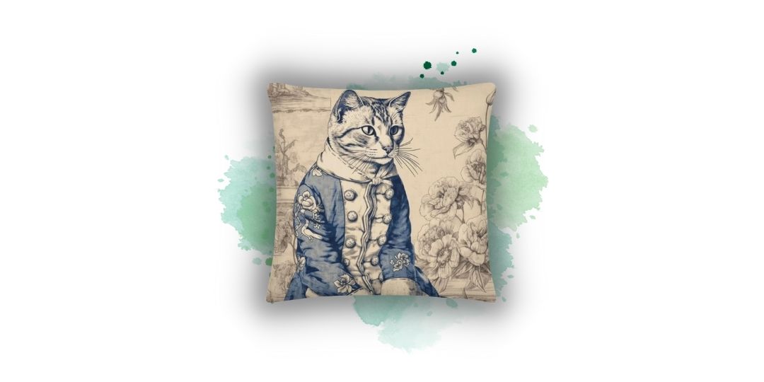 Elegance Redefined: The French Blue Feline Pillowcase from Darwin & Rose Home Decor – A Charmant Chat Toile Masterpiece