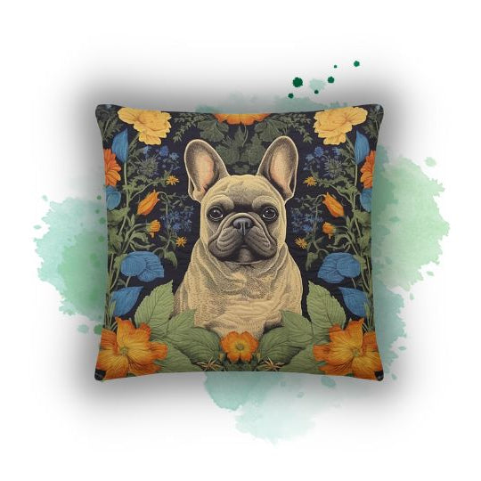Elegance Meets Whimsy: Introducing Our William Morris Inspired Floral French Bulldog Pillow Case
