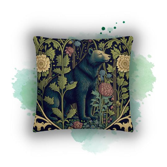 Embrace Nature's Warmth with the 'Forest Bear' Pillow Case: A William Morris Inspired Delight from Darwin & Rose Home Decor
