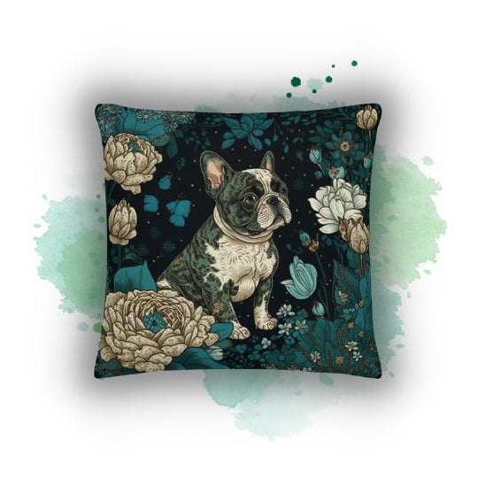 Elevate Your Home Decor with Timeless Elegance: The William Morris Inspired French Bulldog Pillowcase from Darwin & Rose Home Decor