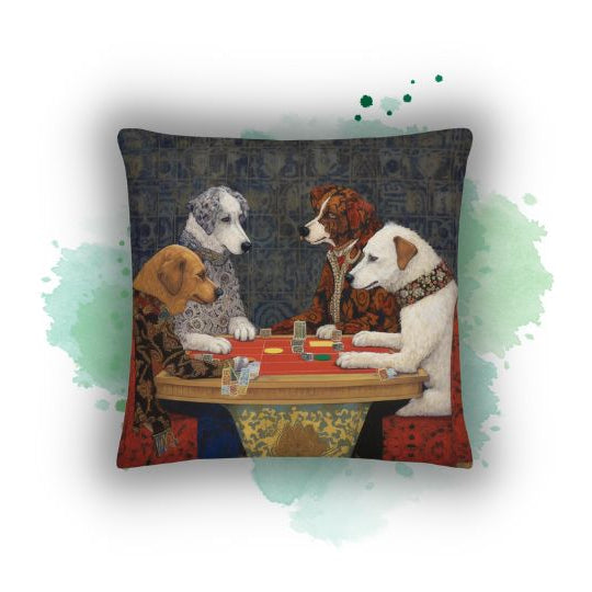 Elevate Your Work-From-Home Experience with Vintage Whimsy: The 'Whimsical Dog Poker' Pillow Case by Darwin & Rose Home Decor