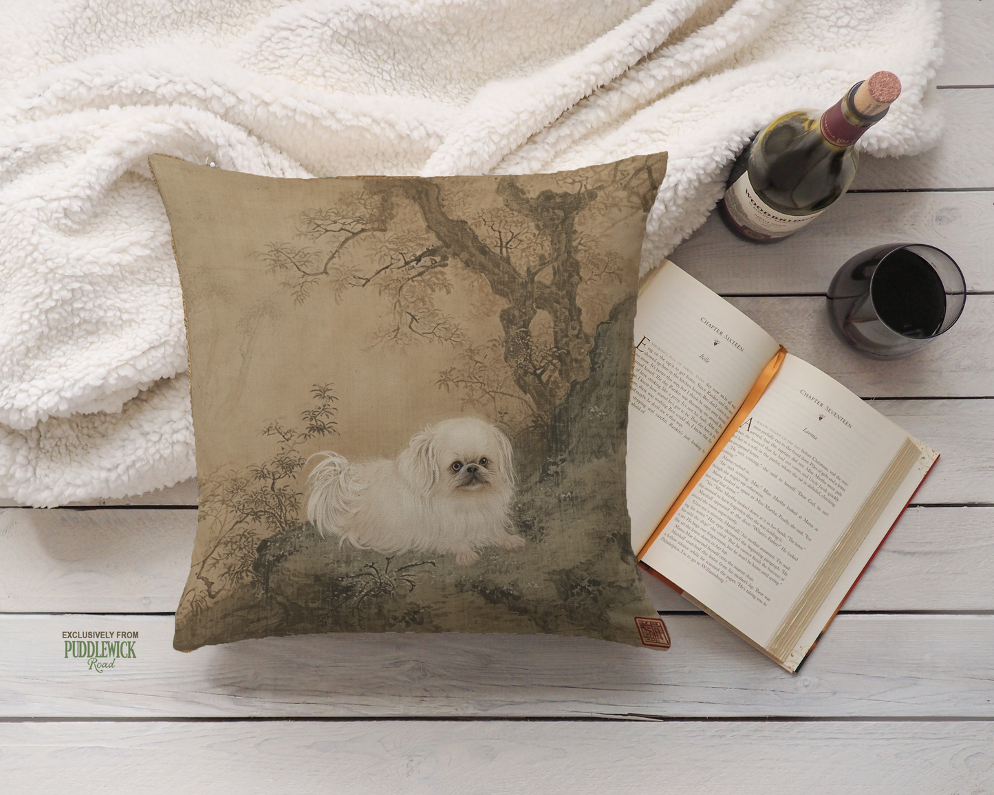 The Imperial Pekingese Throw Pillow | Elegant Asian-Inspired Dog Cushion