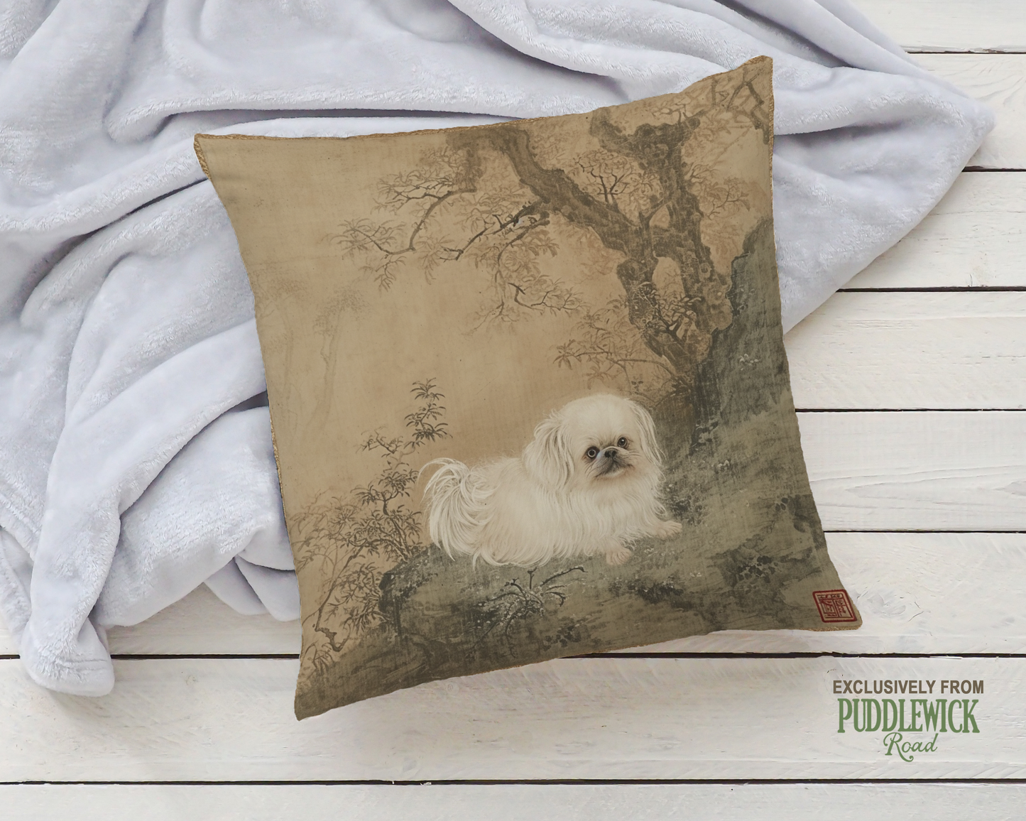 The Imperial Pekingese Throw Pillow | Elegant Asian-Inspired Dog Cushion