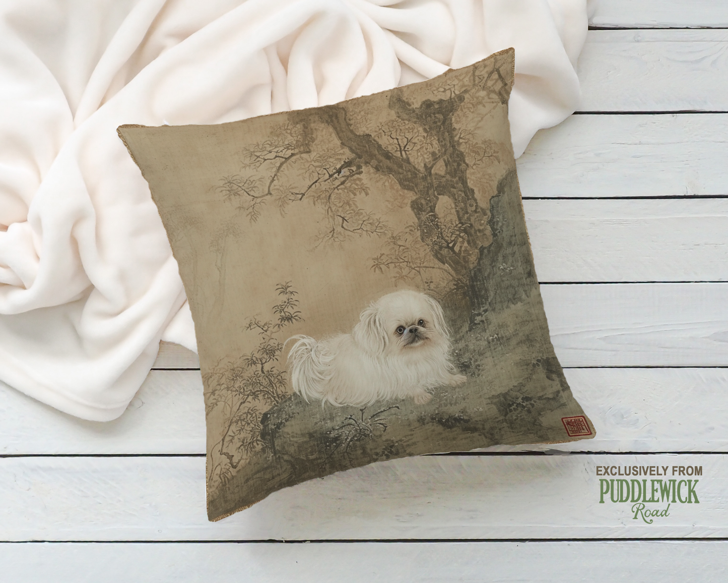 The Imperial Pekingese Throw Pillow | Elegant Asian-Inspired Dog Cushion