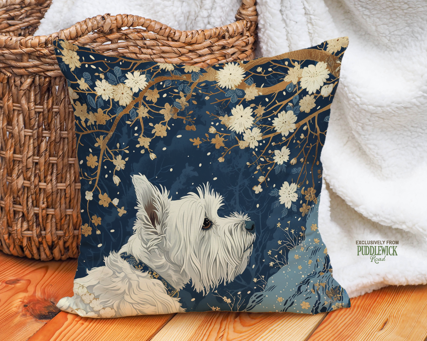 The Starry Westie Throw Pillow | West Highland White Terrier Dog Art Cushion - Darwin & Rose