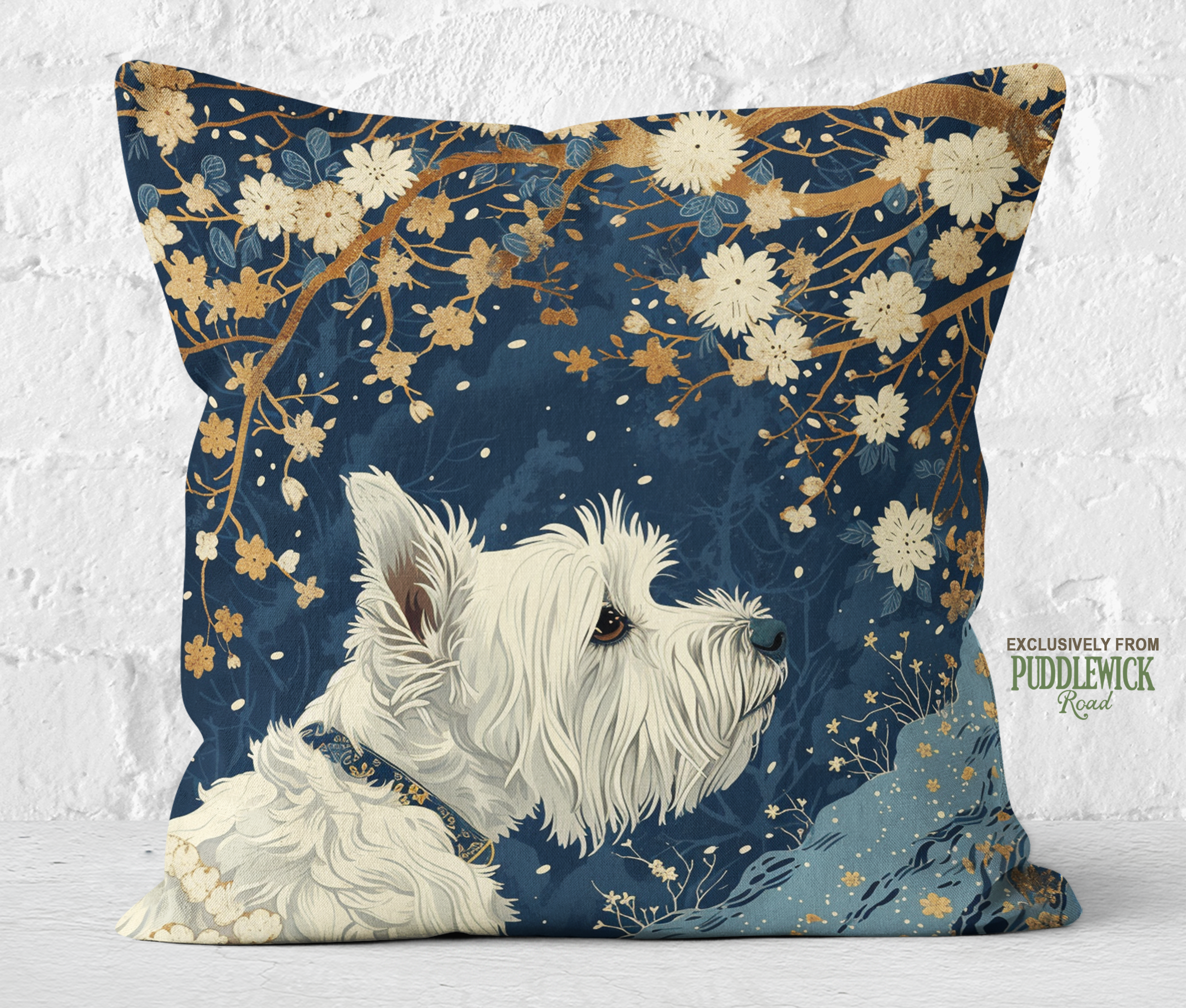 The Starry Westie Throw Pillow | West Highland White Terrier Dog Art Cushion - Darwin & Rose