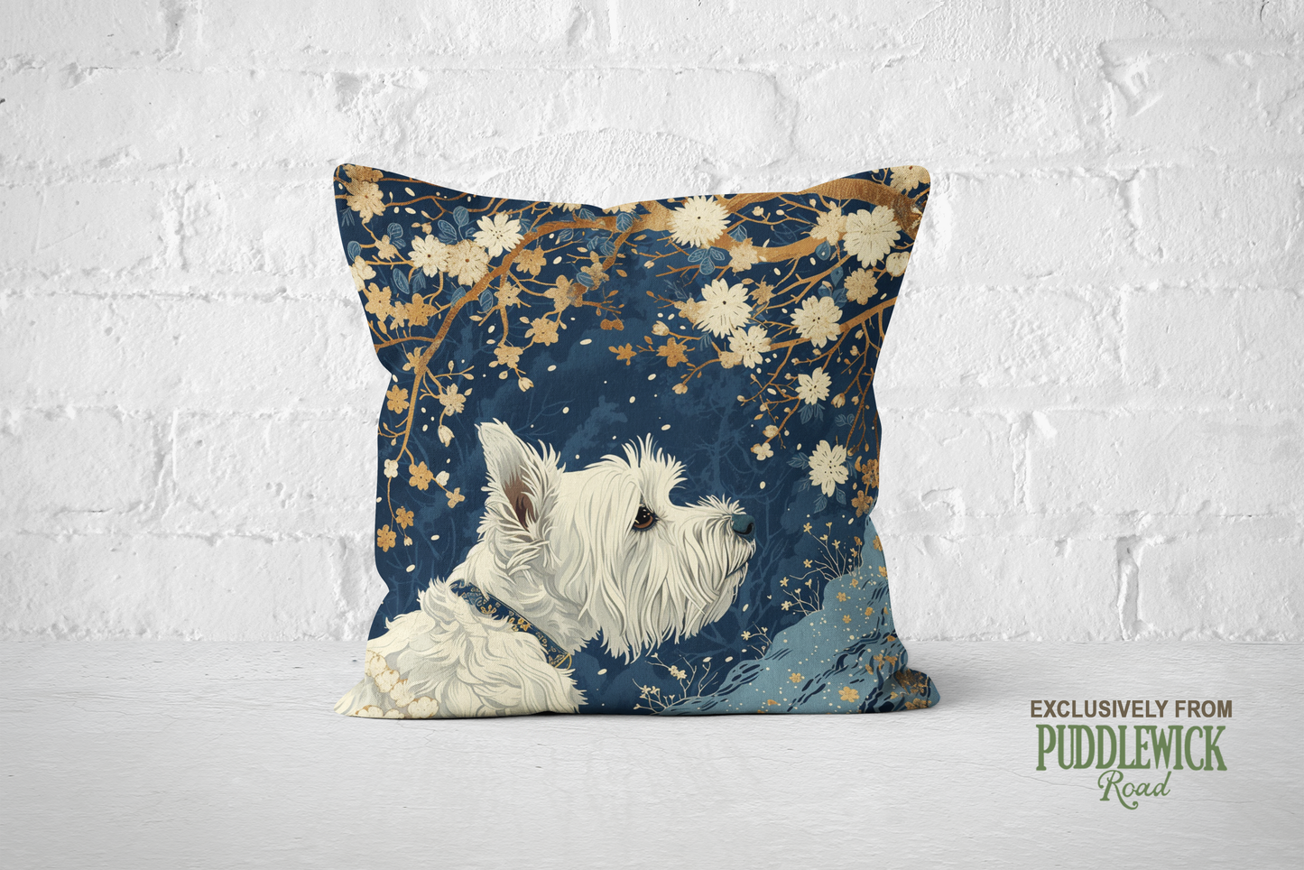 The Starry Westie Throw Pillow | West Highland White Terrier Dog Art Cushion - Darwin & Rose